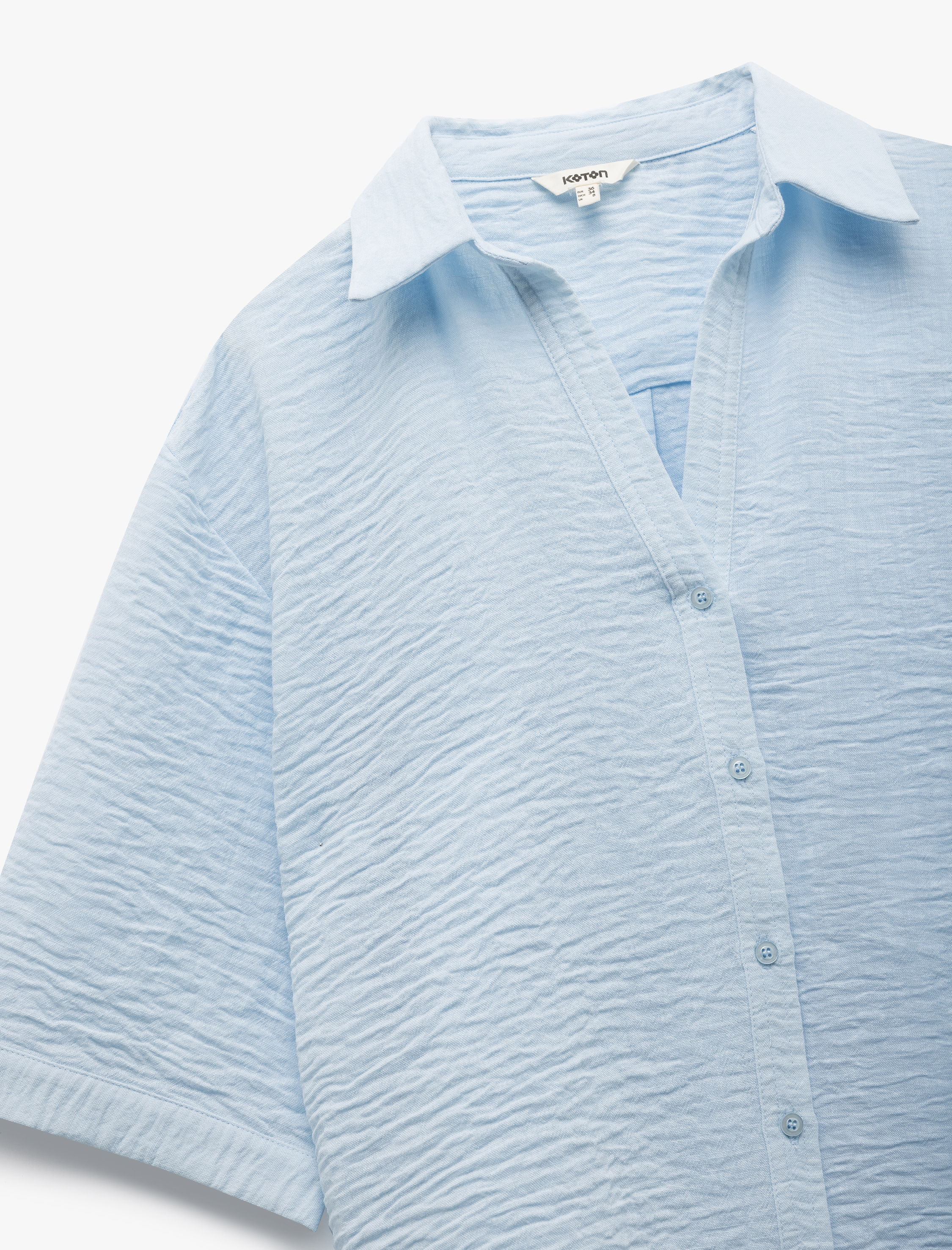 Klasik Yaka Dirsek Boy Kısa Kollu Oversize Gömlek