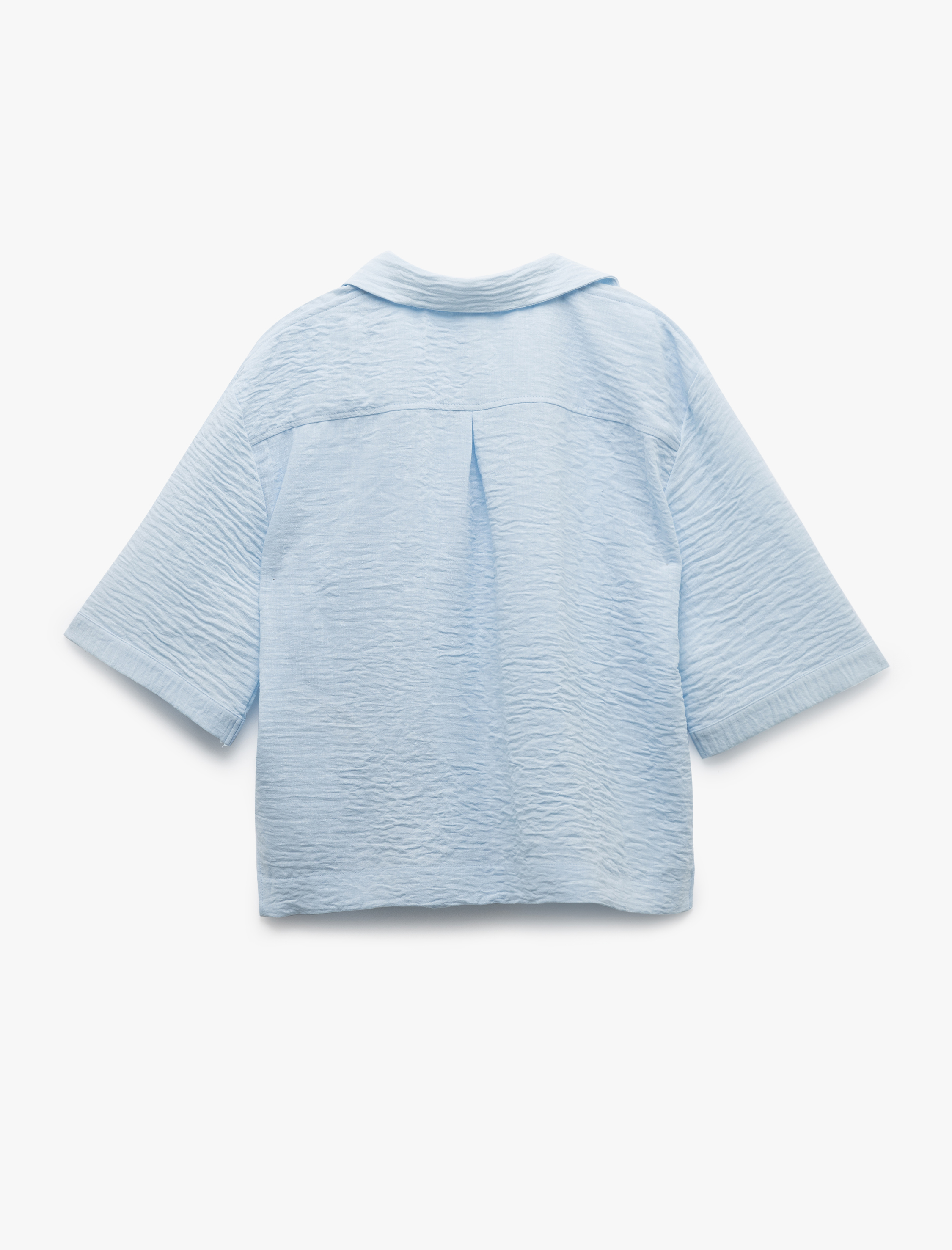 Klasik Yaka Dirsek Boy Kısa Kollu Oversize Gömlek