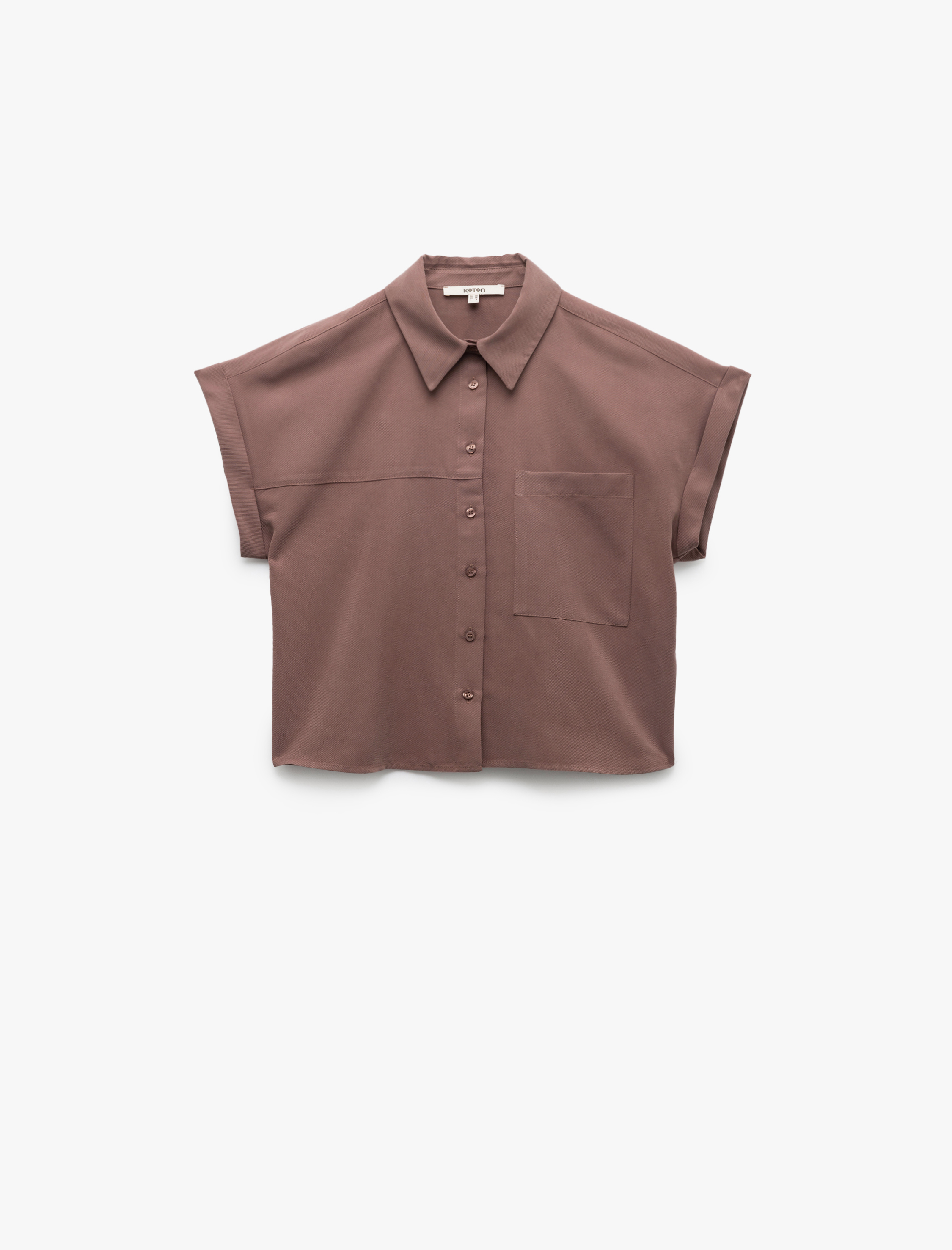   Tek Cep Detaylı Kısa Kollu Modal Kumaş Crop Gömlek