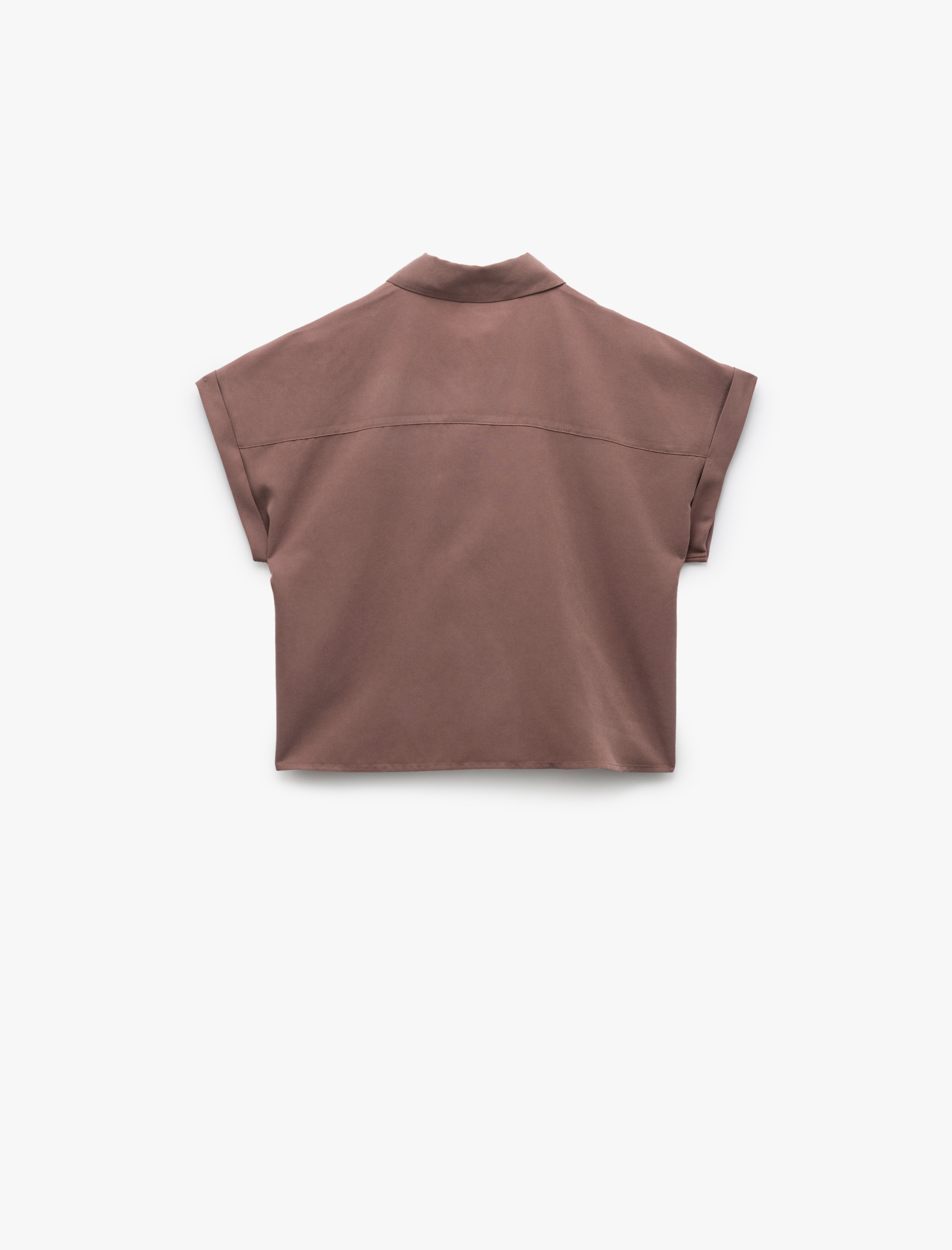   Tek Cep Detaylı Kısa Kollu Modal Kumaş Crop Gömlek