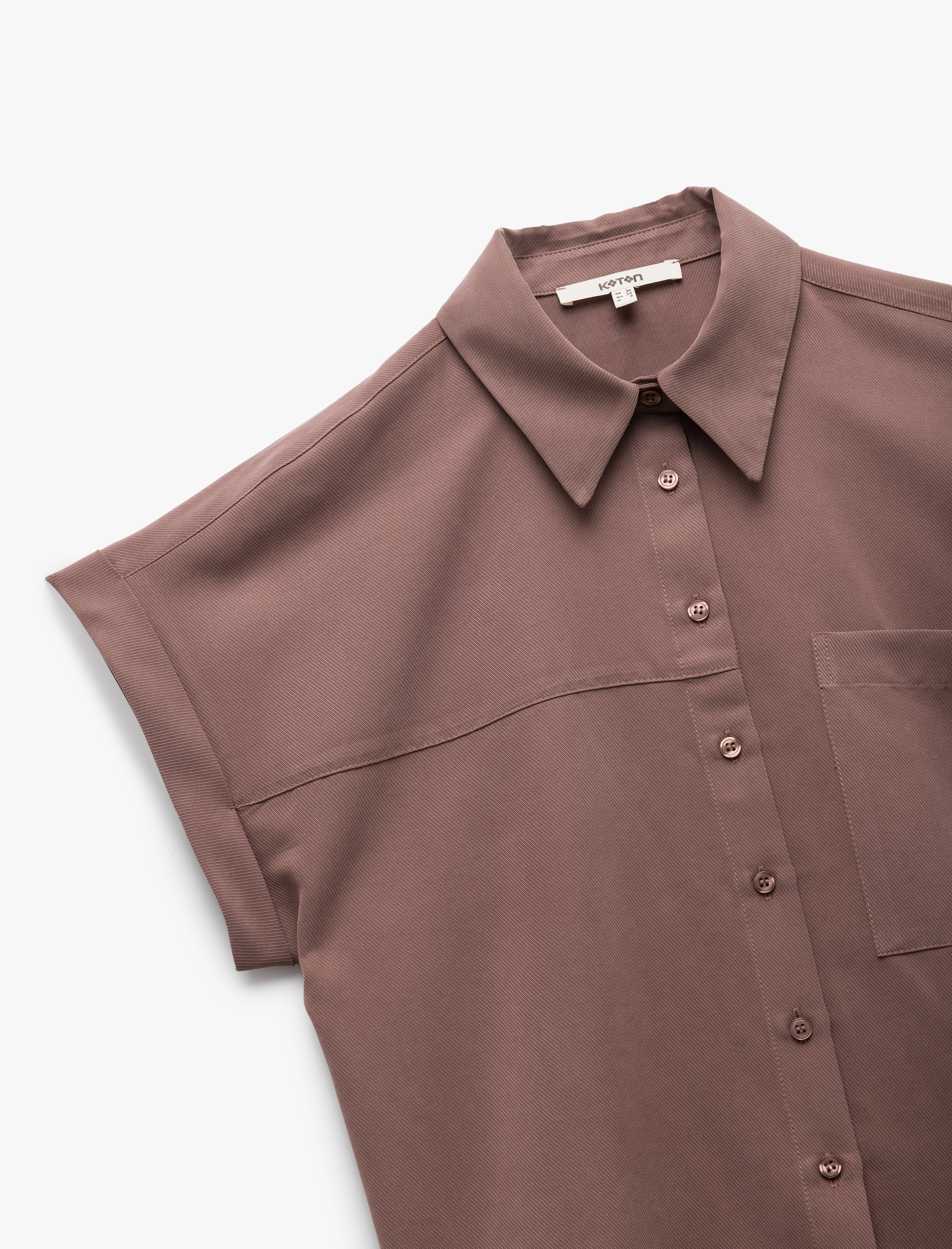   Tek Cep Detaylı Kısa Kollu Modal Kumaş Crop Gömlek