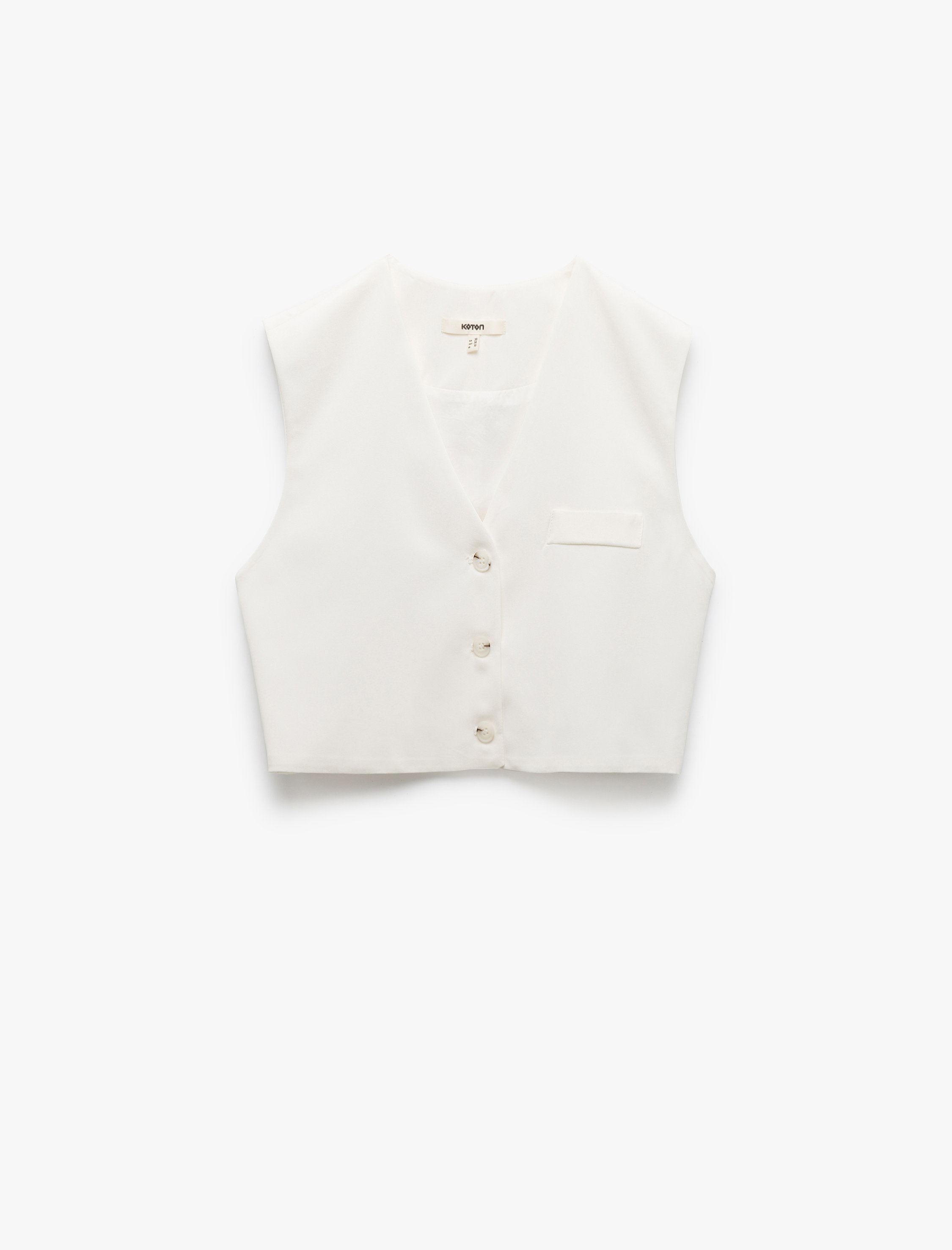   Kolsuz V Yaka Düğmeli Astarlı Modal Kumaş Crop Yelek