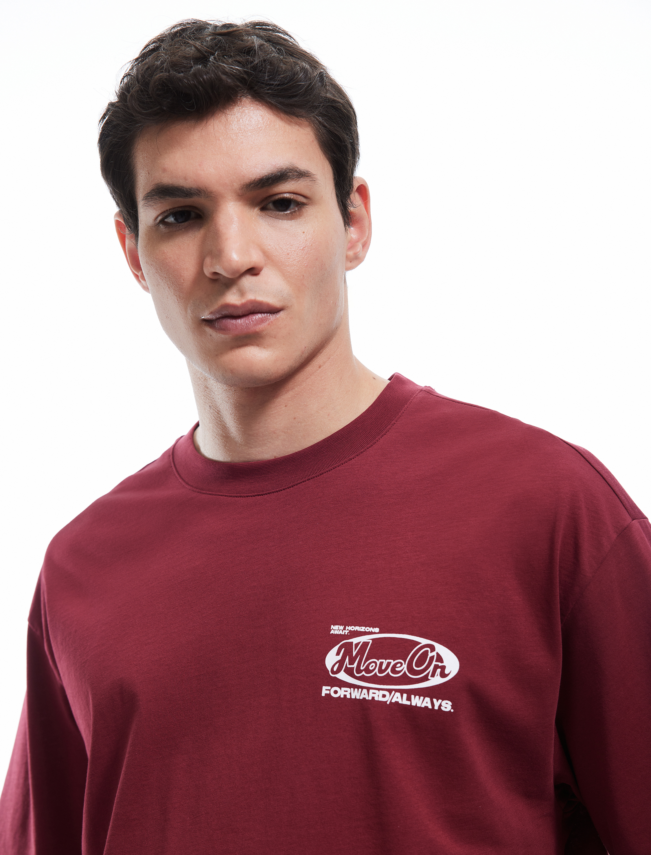   Kısa Kollu Bisiklet Yaka Pamuklu Arkası Baskılı Oversize Tişört