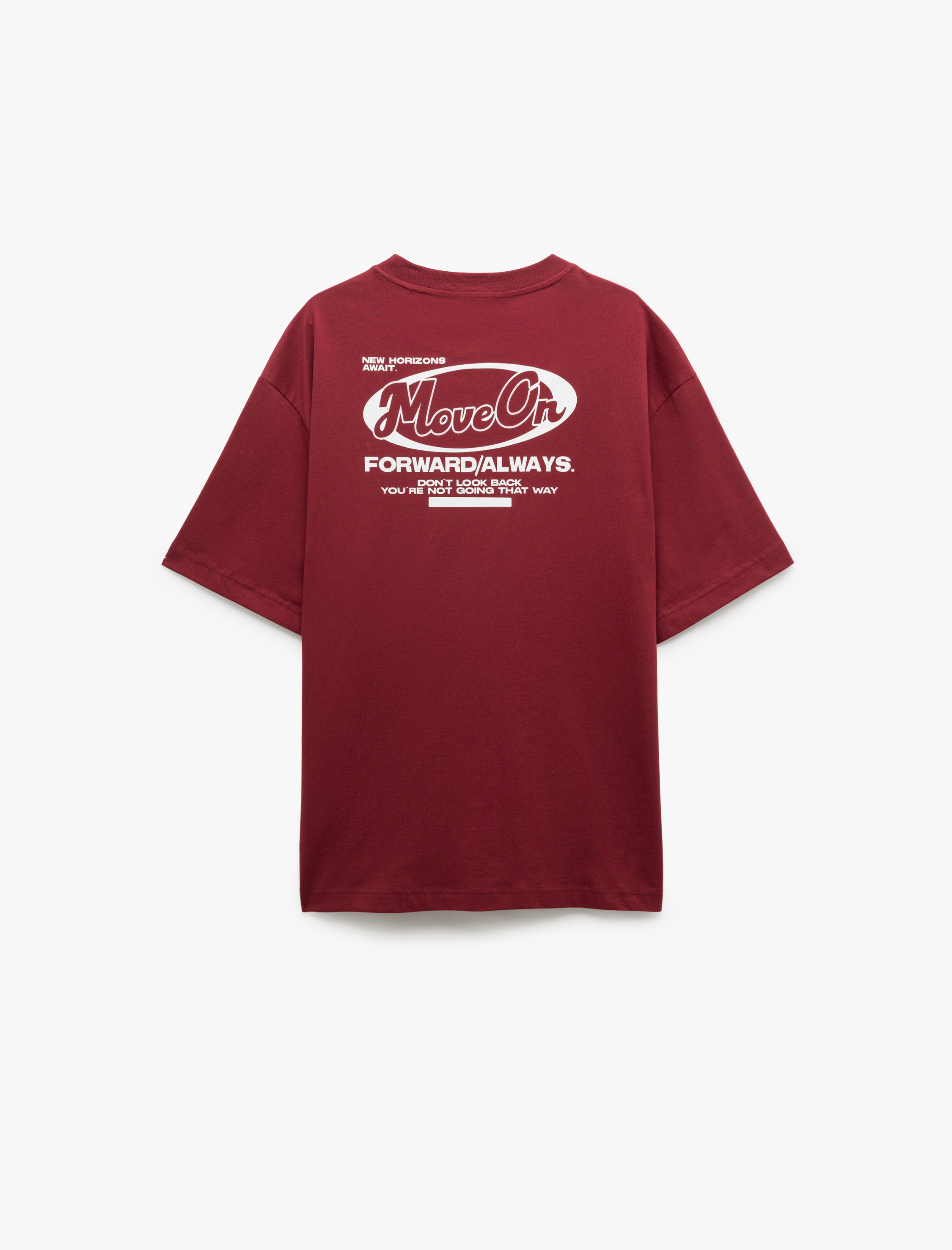   Kısa Kollu Bisiklet Yaka Pamuklu Arkası Baskılı Oversize Tişört