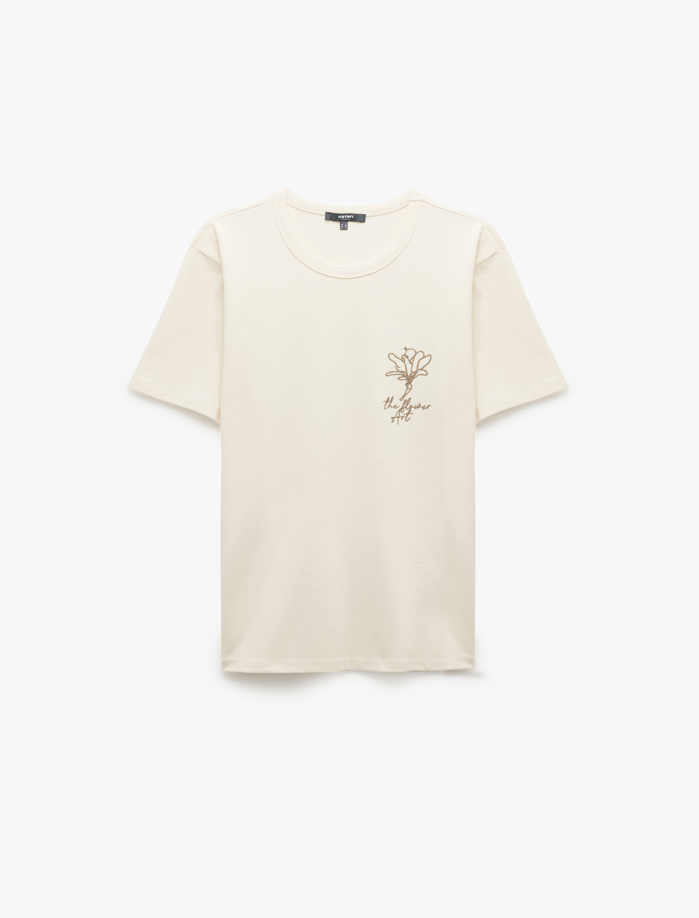   Kısa Kollu Bisiklet Yaka Pamuklu İşlemeli Slim Fit Tişört