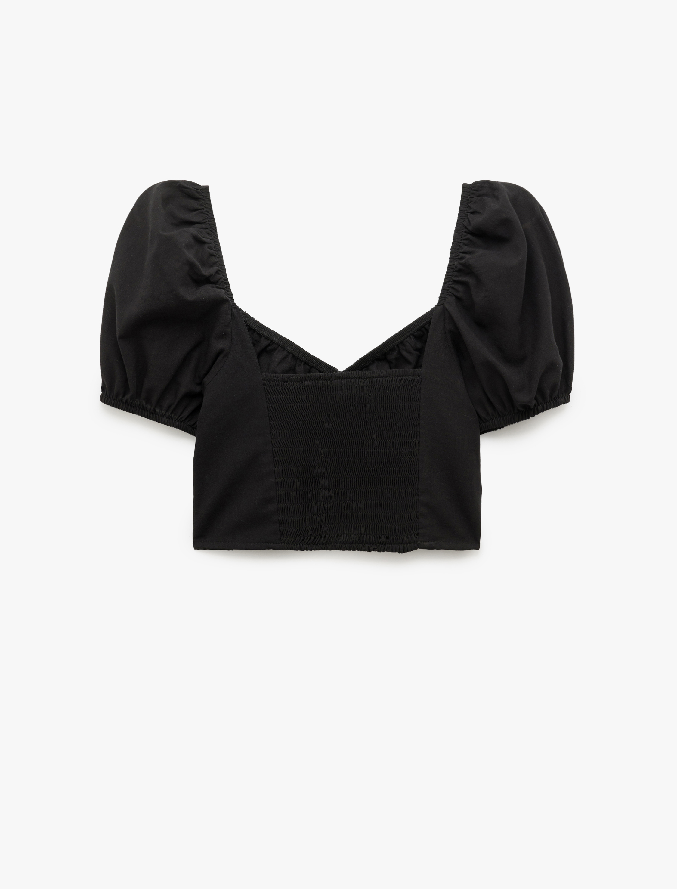   Pamuklu Kare Yaka Kısa Balon Kol Crop Bluz