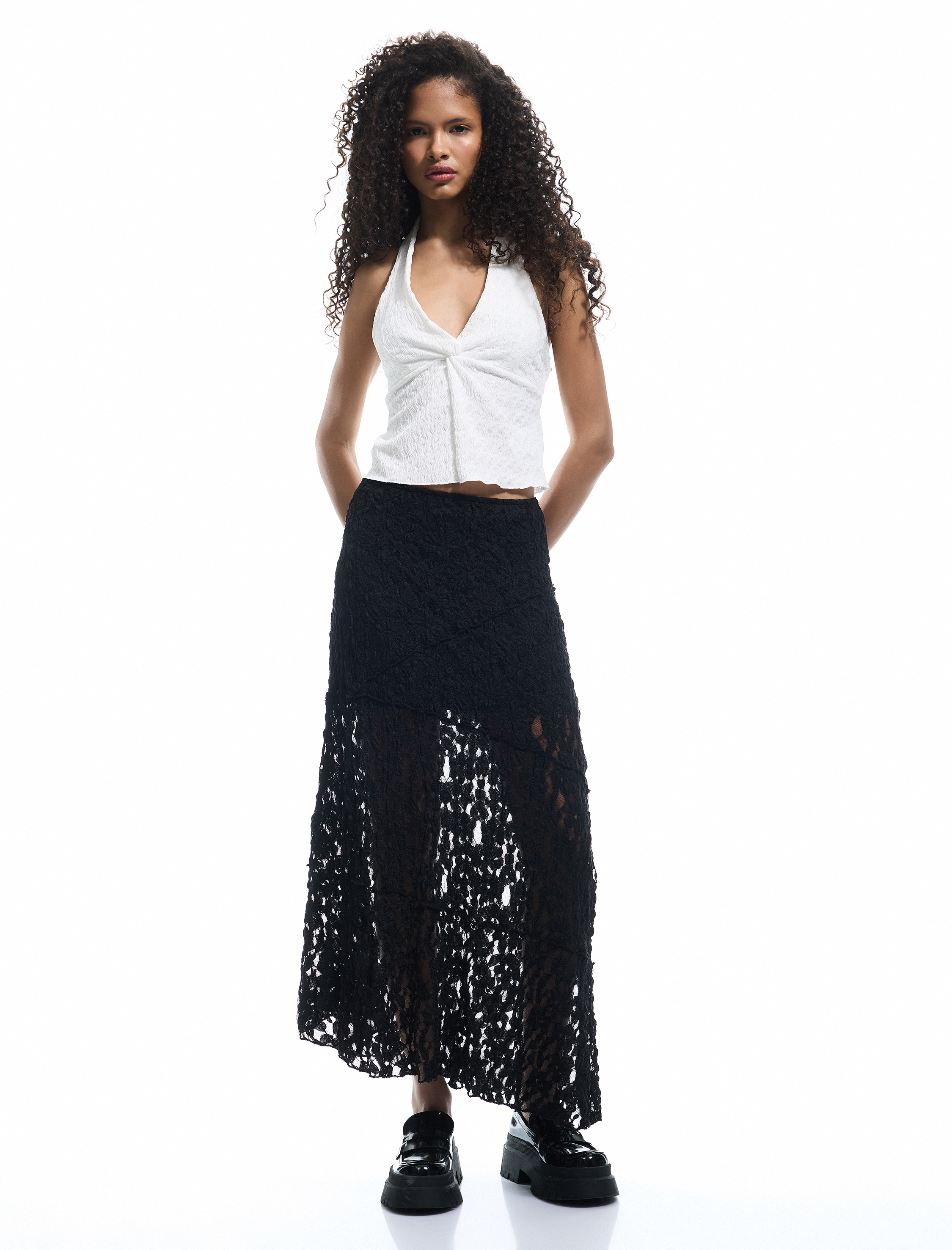   Asimetrik Midi Boy Yüksek Bel Dantel Etek