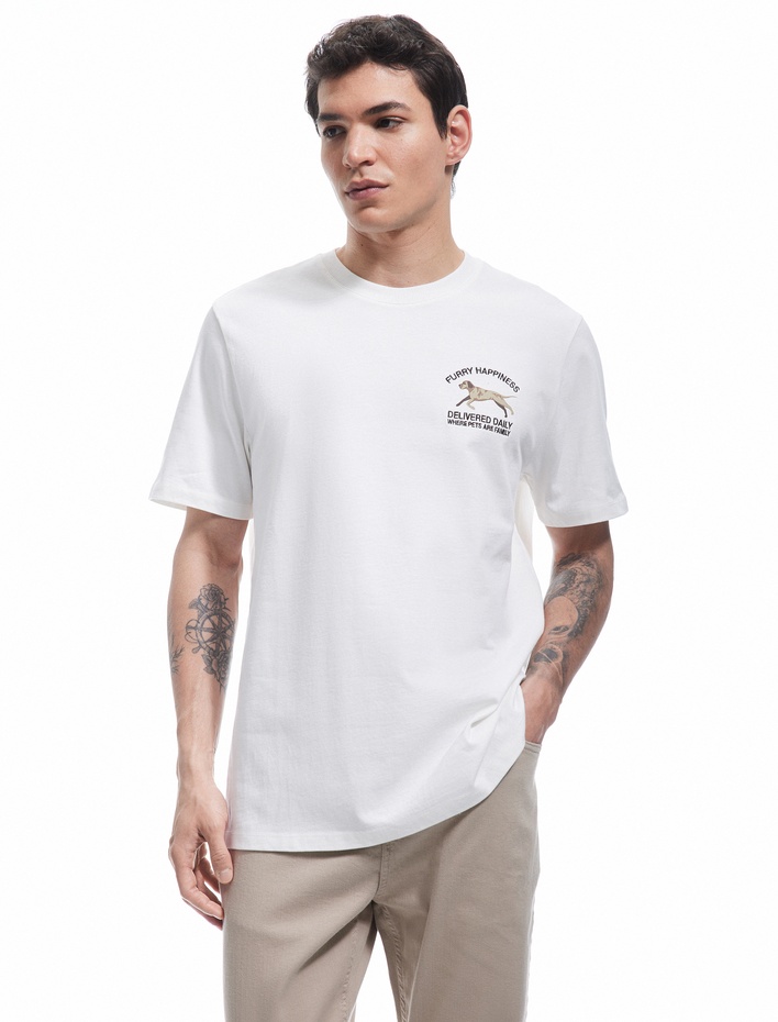  Kısa Kollu Bisiklet Yaka Regular Fit Pamuklu Baskılı Tişört