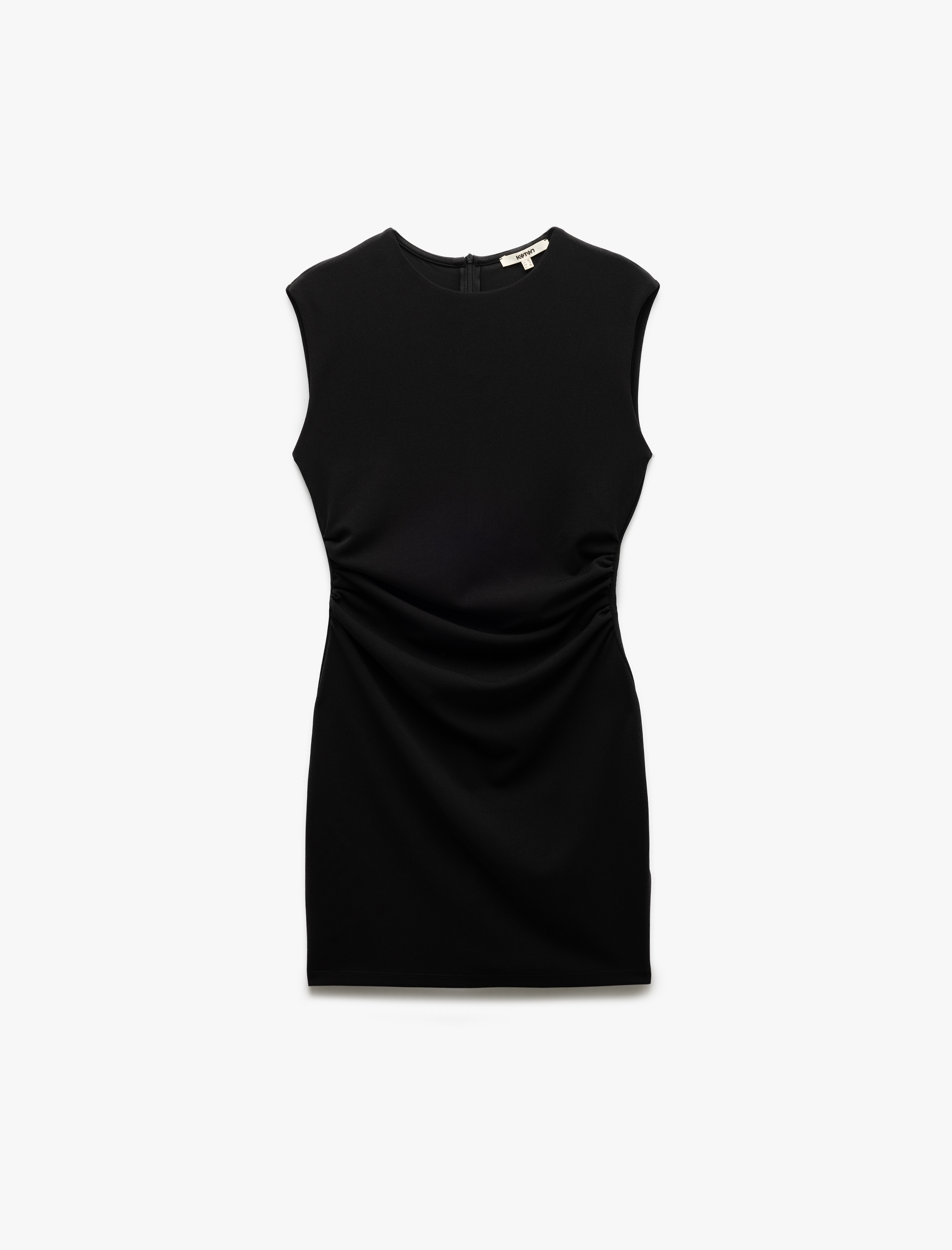   Krep Scuba Kumaş Drapeli Kolsuz Bisiklet Yaka Mini Elbise