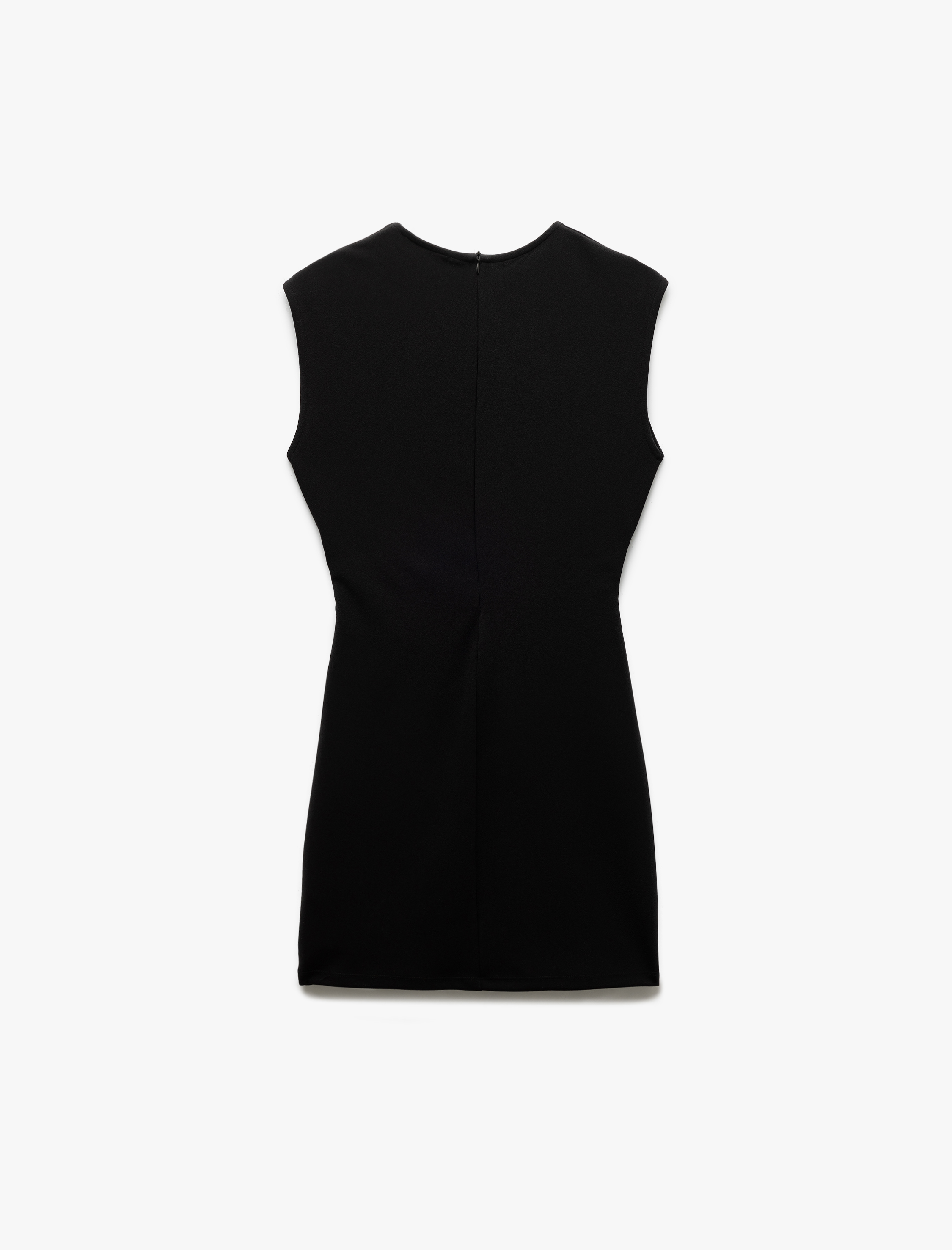   Krep Scuba Kumaş Drapeli Kolsuz Bisiklet Yaka Mini Elbise