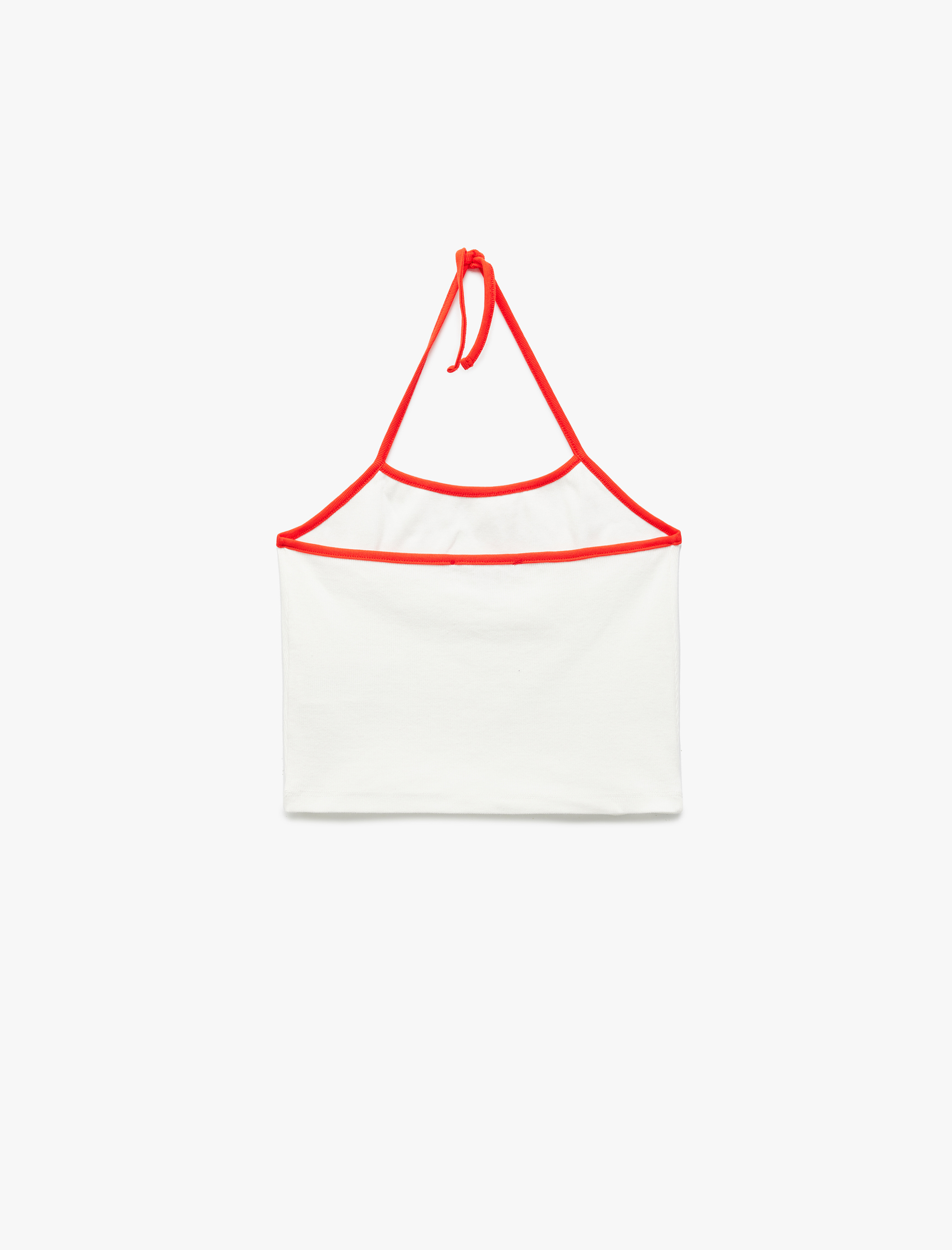   Pamuklu Kolsuz Limon Baskılı Bağcıklı Crop Dar Kesim Halter Yaka Bluz