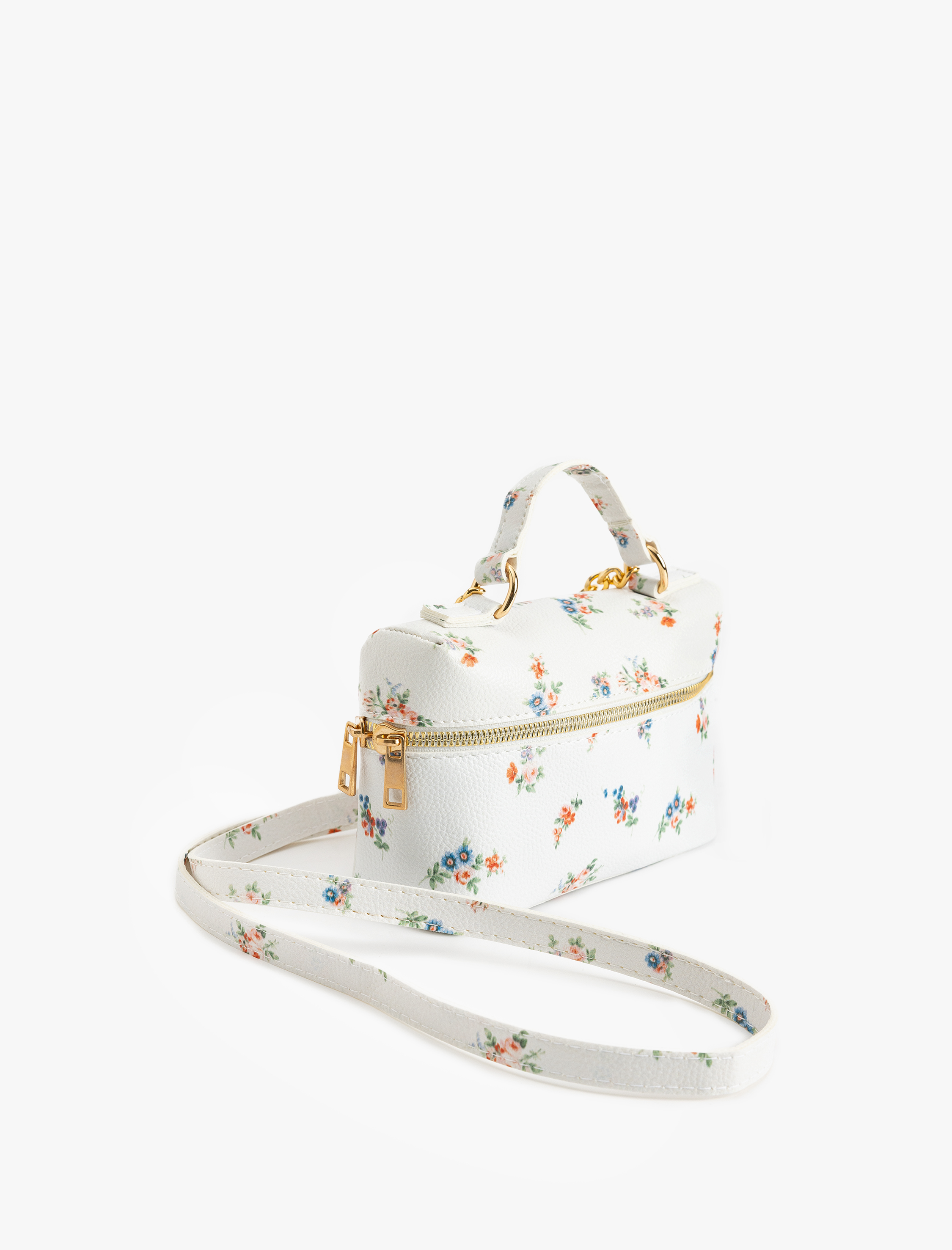  Kadın Çiçekli Fermuarlı Saplı Askılı Çapraz Çanta