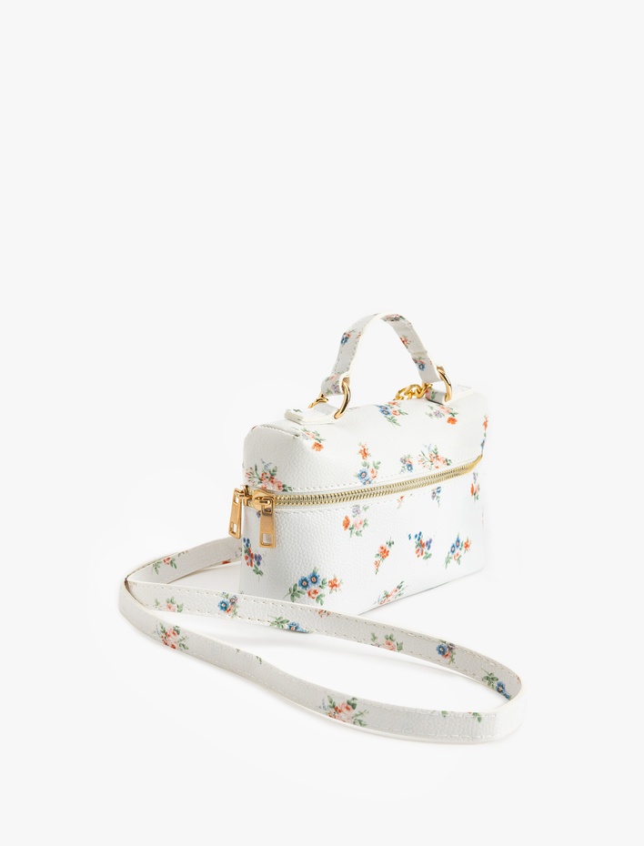 Kadın Çiçekli Fermuarlı Saplı Askılı Çapraz Çanta