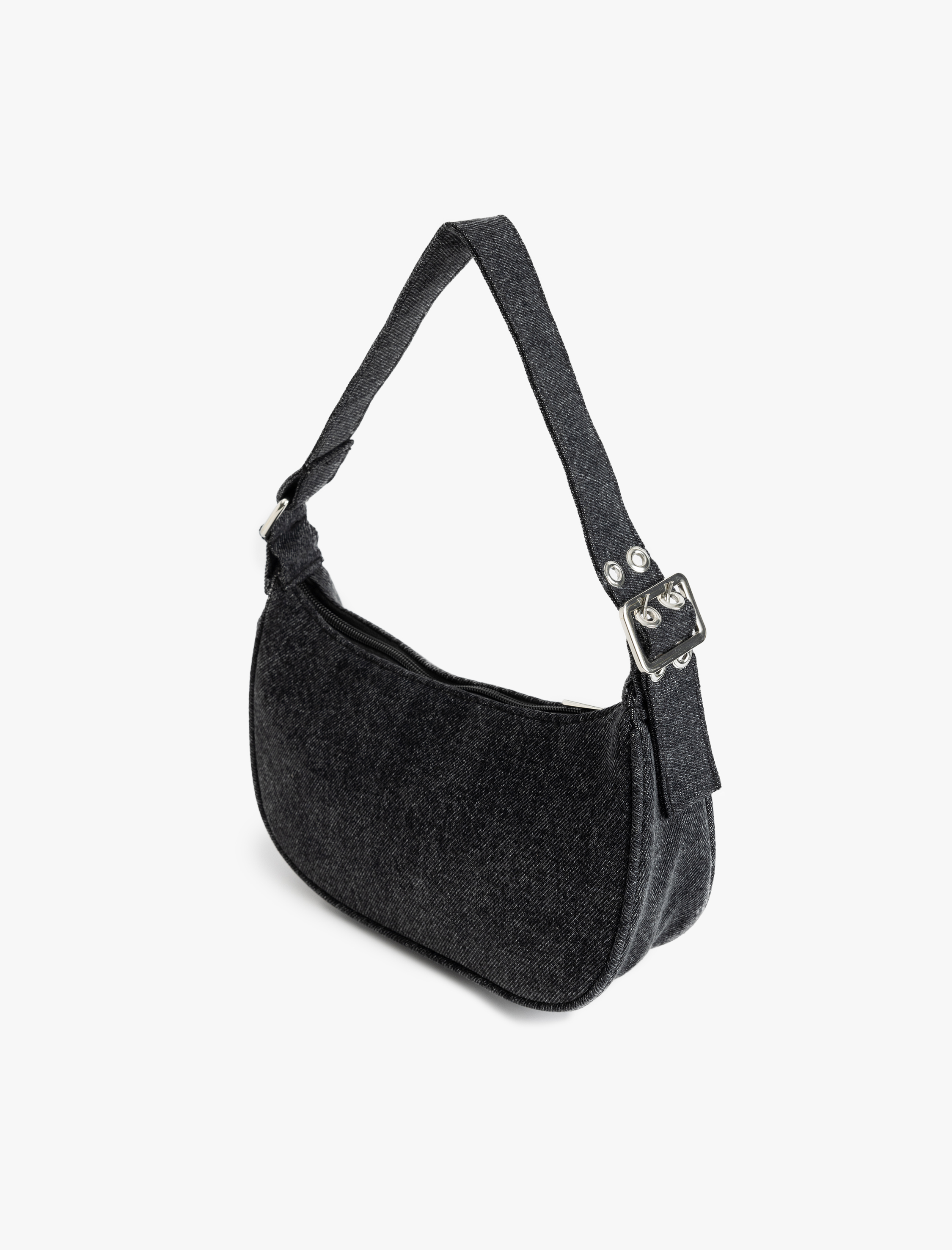  Kadın Metal Tokalı Fermuarlı Denim Omuz Çantası