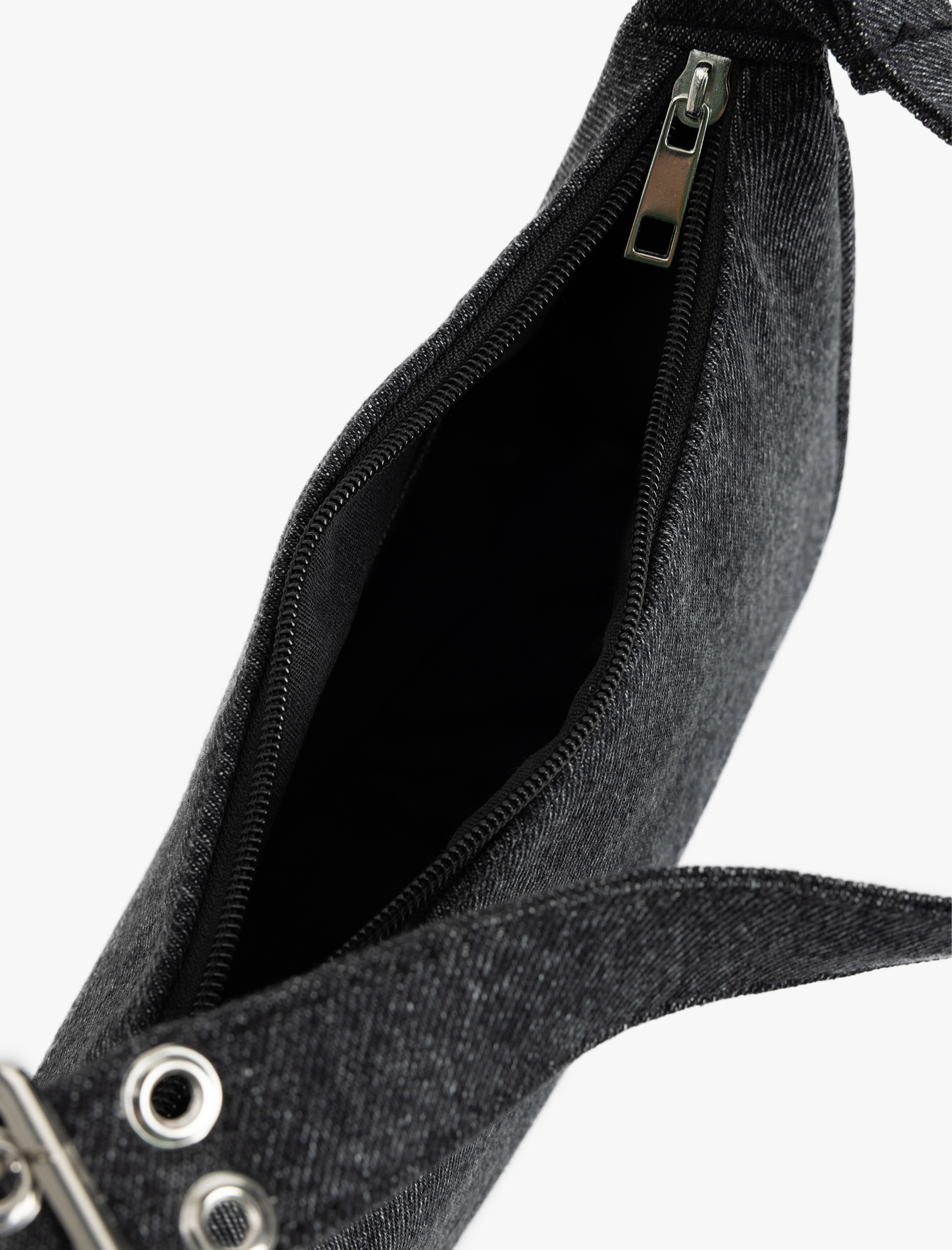  Kadın Metal Tokalı Fermuarlı Denim Omuz Çantası