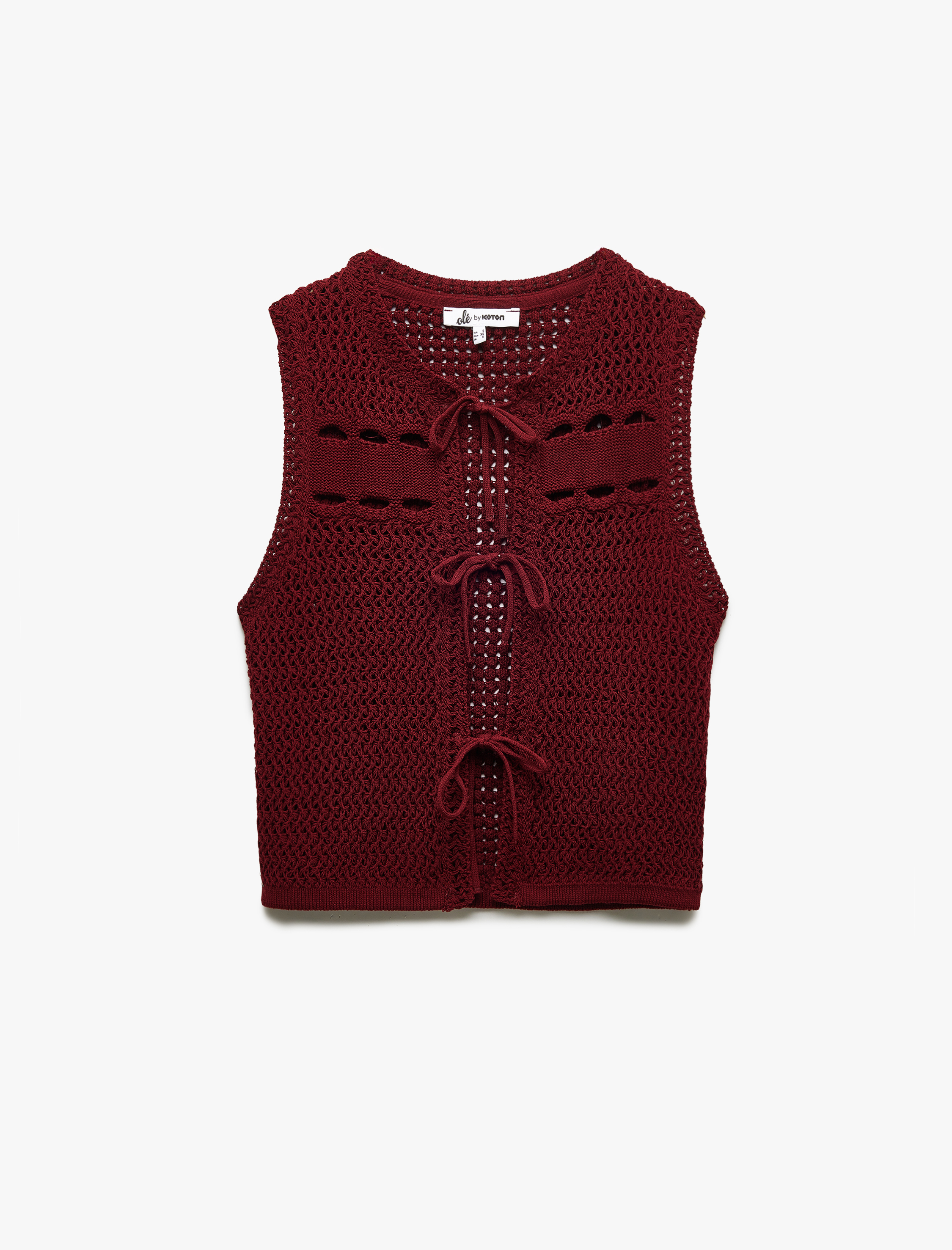   V Yaka Kolsuz Saç Örgü Detaylı Bağcıklı Dar Kesim Yelek