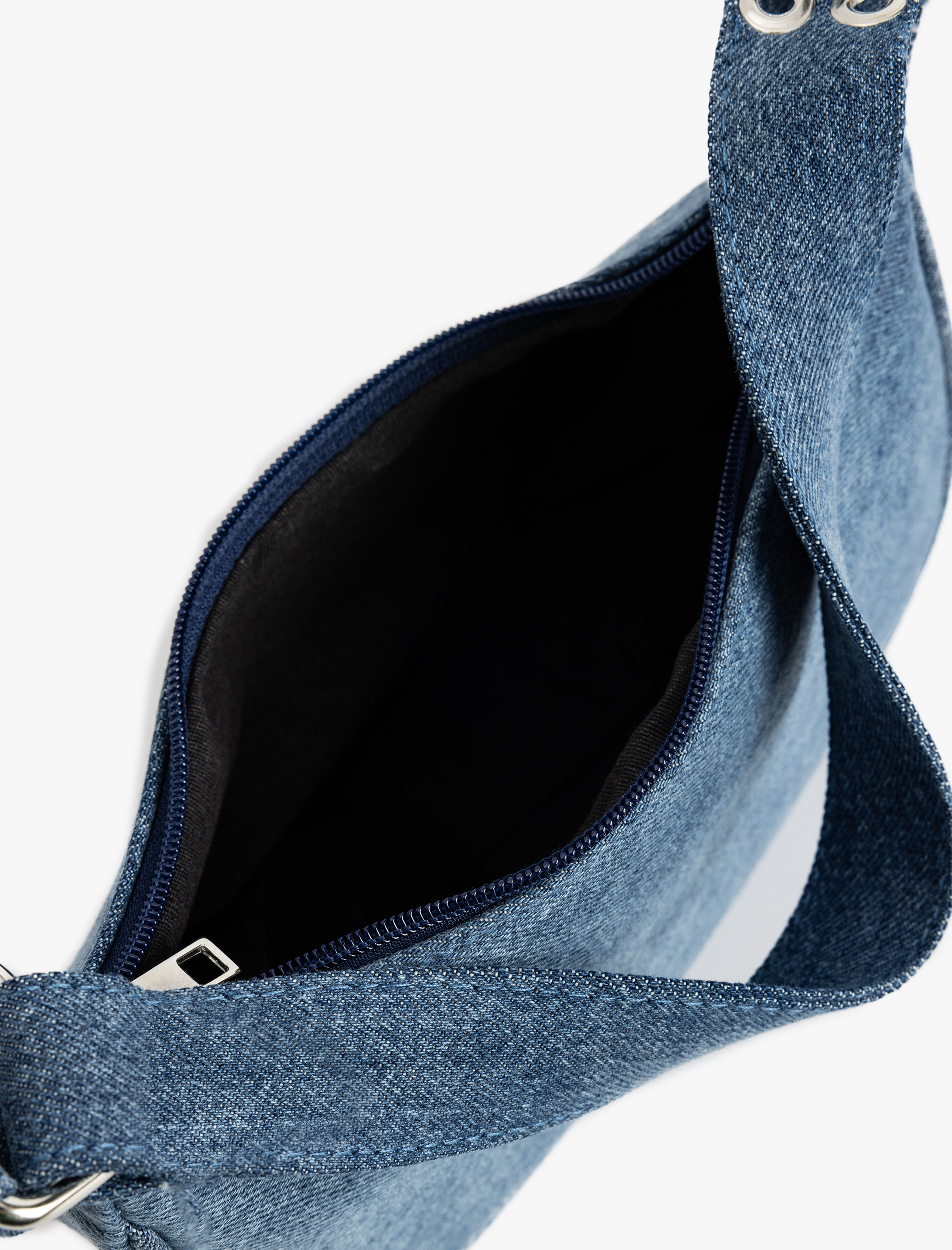  Kadın Metal Tokalı Fermuarlı Denim Omuz Çantası