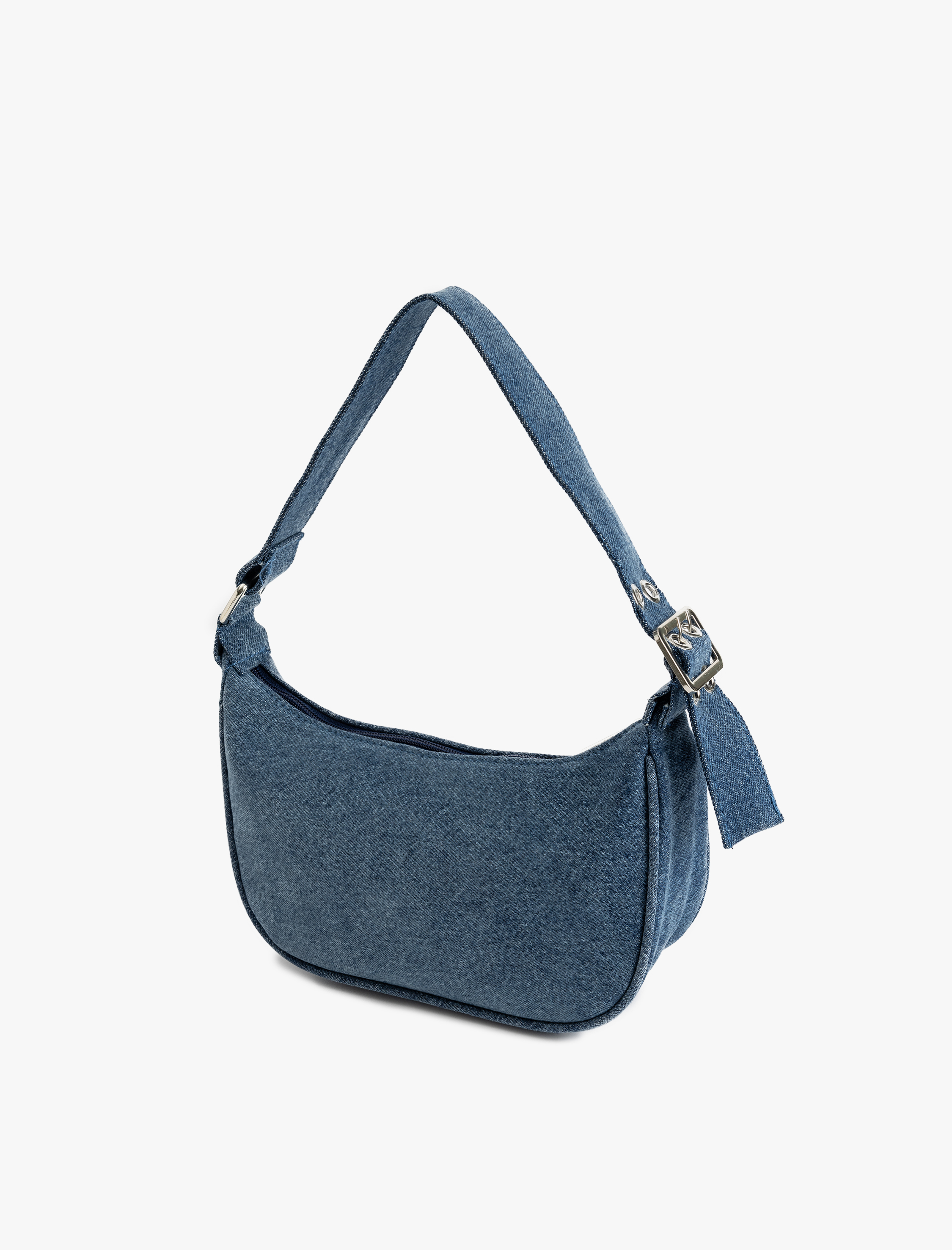  Kadın Metal Tokalı Fermuarlı Denim Omuz Çantası