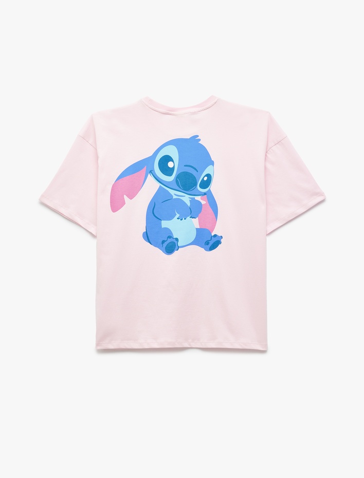  Stitch Lisanslı Baskılı Kısa Kollu Bisiklet Yaka Oversize Tişört