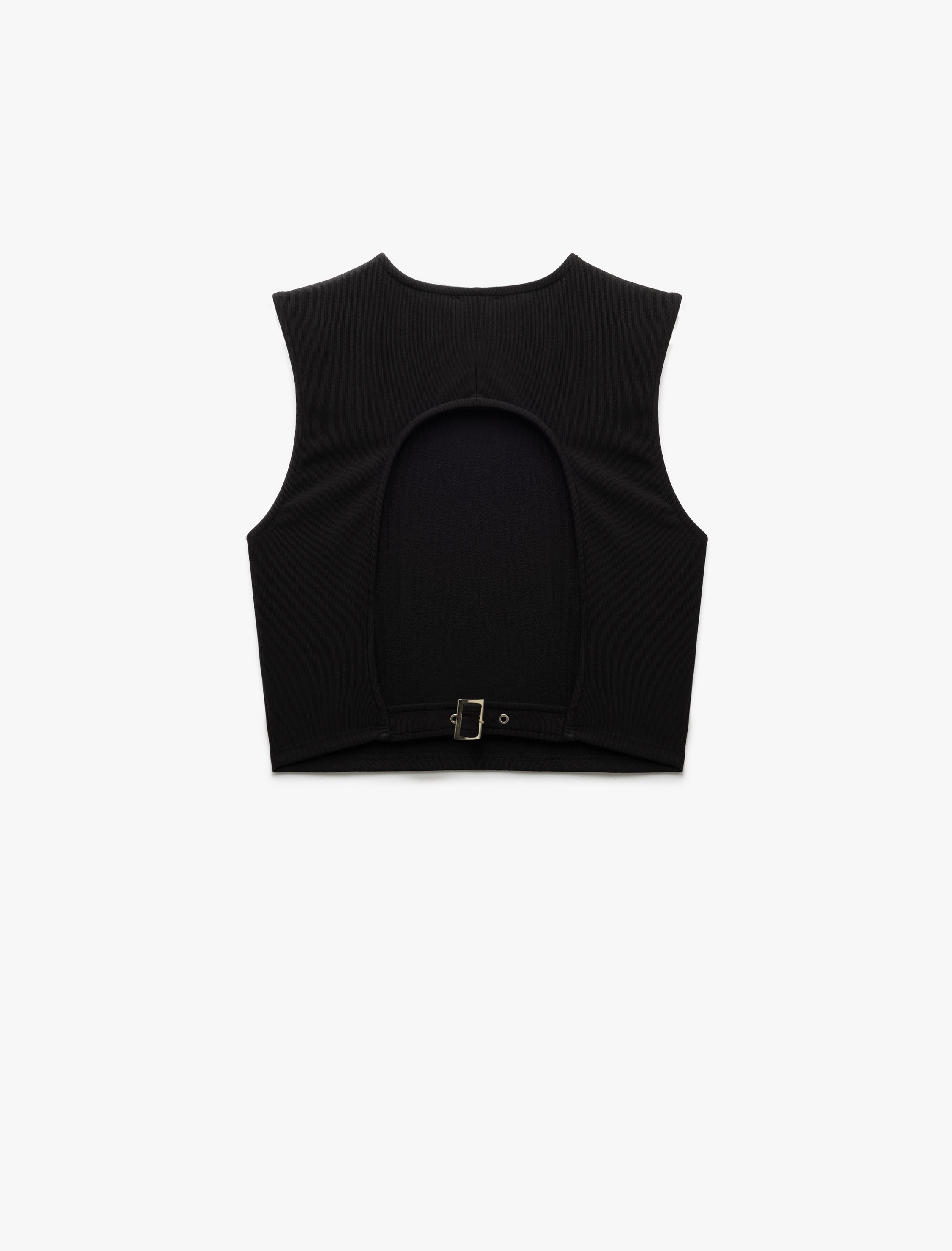   Bisiklet Yaka Slim Fit Metal Aksesuarlı Sırt Dekolteli Crop Bluz