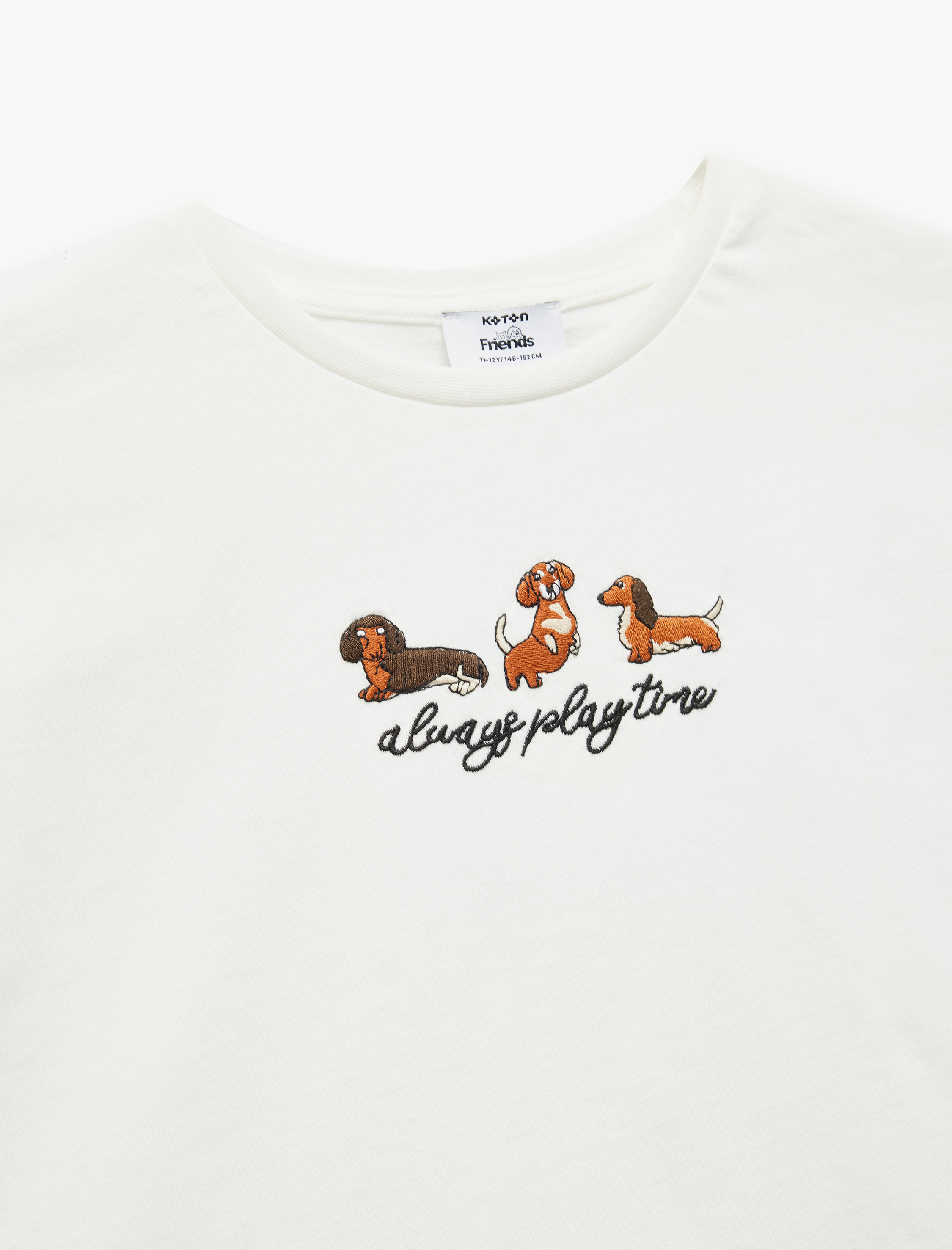  Kız Çocuk Nakış Detaylı Kısa Kollu Bisiklet Yaka Pamuklu Crop Tişört