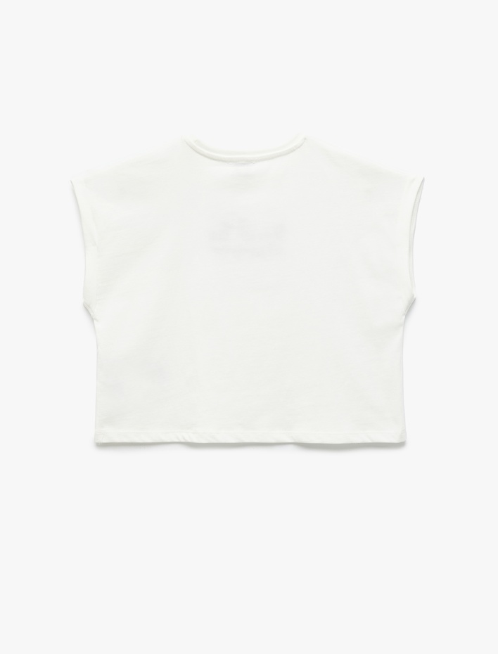 Kız Çocuk Nakış Detaylı Kısa Kollu Bisiklet Yaka Pamuklu Crop Tişört