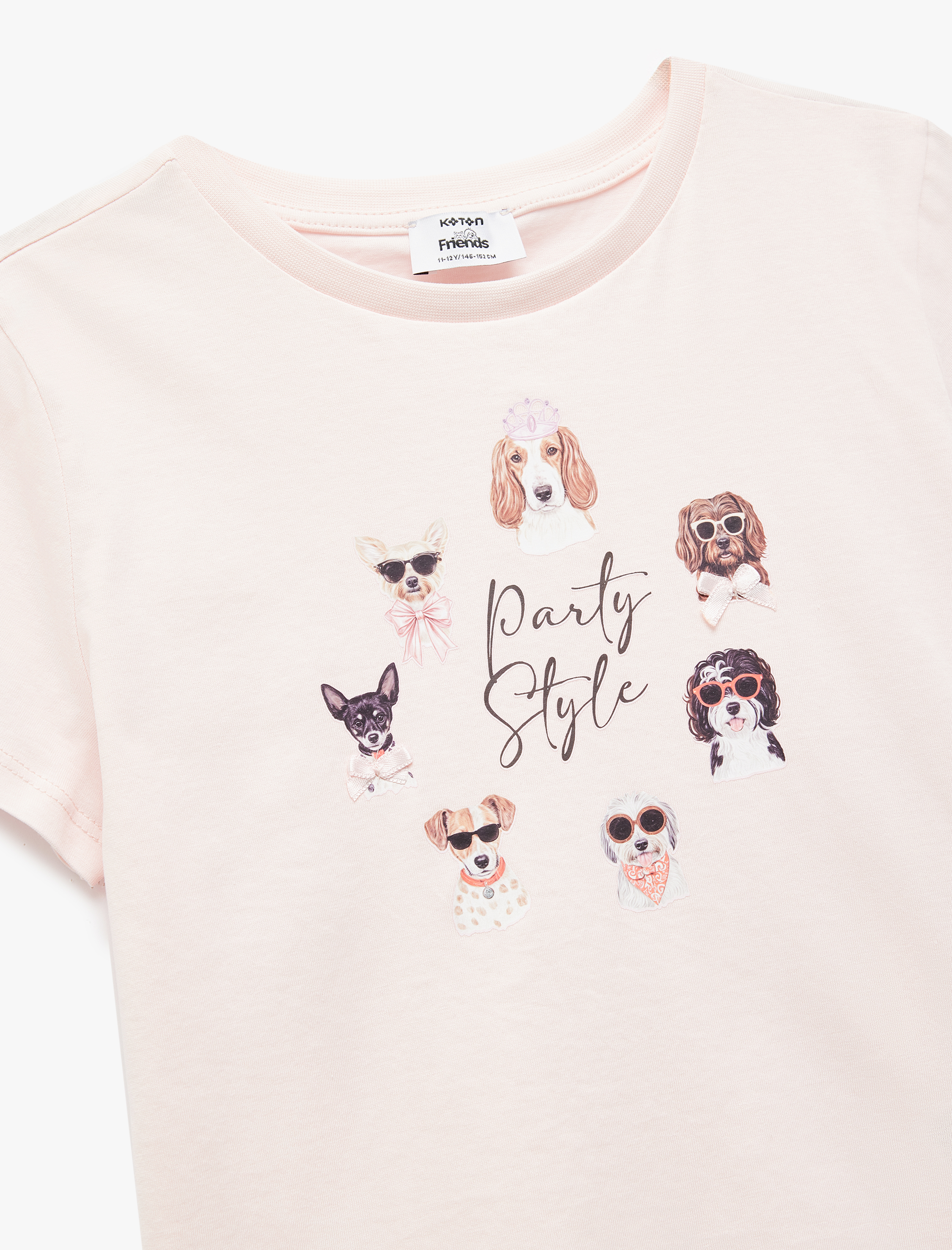  Kız Çocuk Köpek Baskılı Pamuklu Crop Tişört