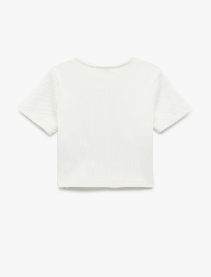 Kız Çocuk Baskılı Kısa Kollu Bisiklet Yaka Pamuklu Crop Tişört