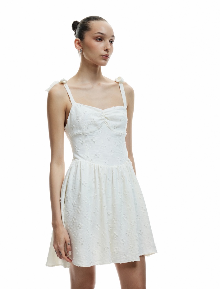  İnce Askılı Kolsuz Gipeli Volanlı Fisto Mini Elbise