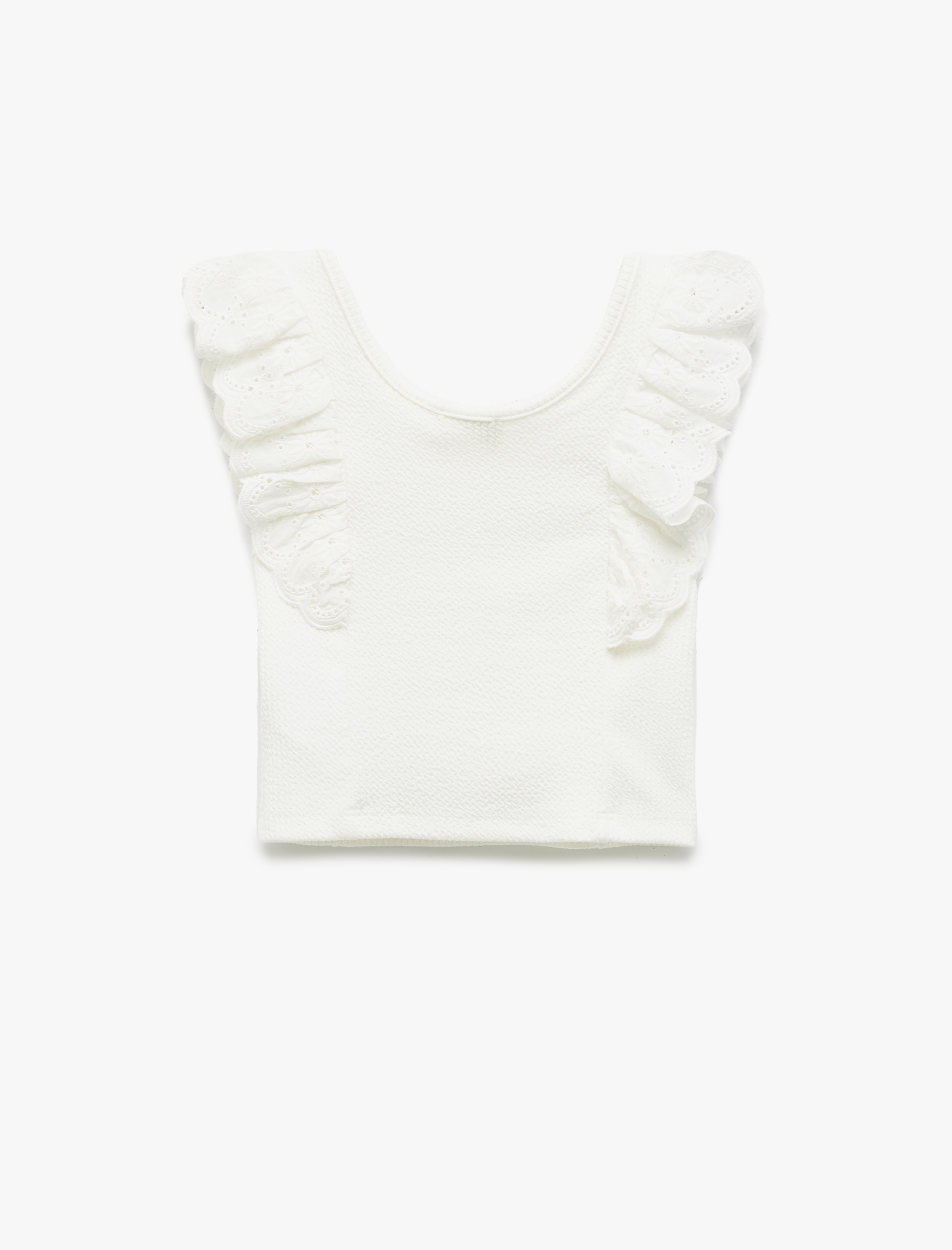  Kız Çocuk Brodeli Yuvarlak Yaka Kolsuz Fırfırlı Crop Atlet