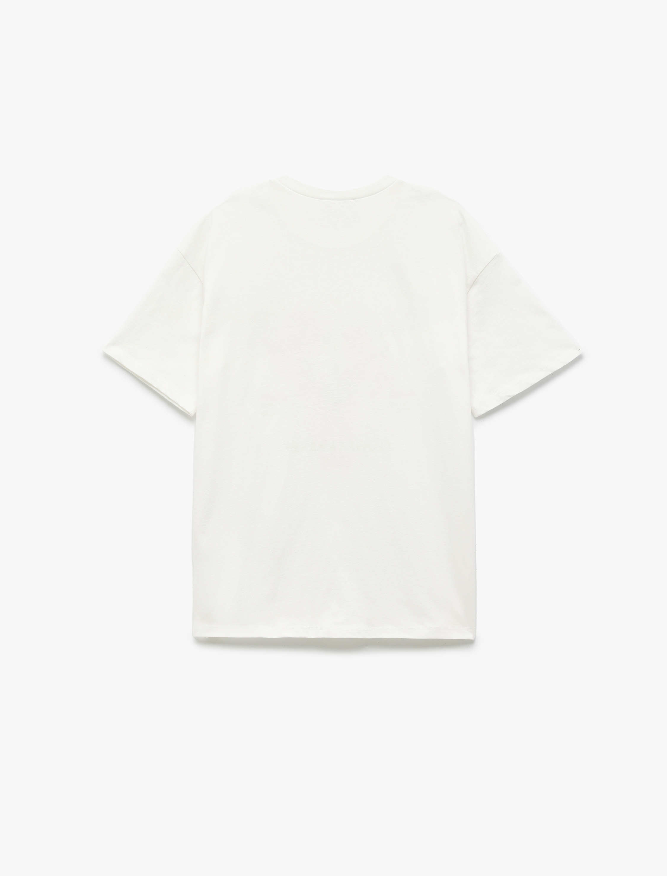   Kısa Kollu Bisiklet Yaka Baskılı Fiyonk Detaylı Oversize Tişört