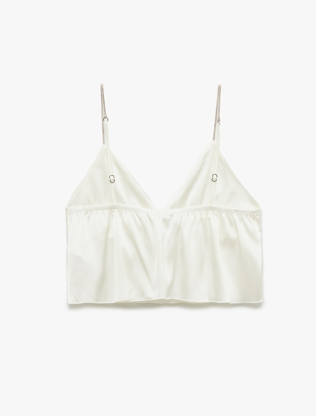 V Yaka Askılı Bridal Saten Crop Pijama Üstü_1