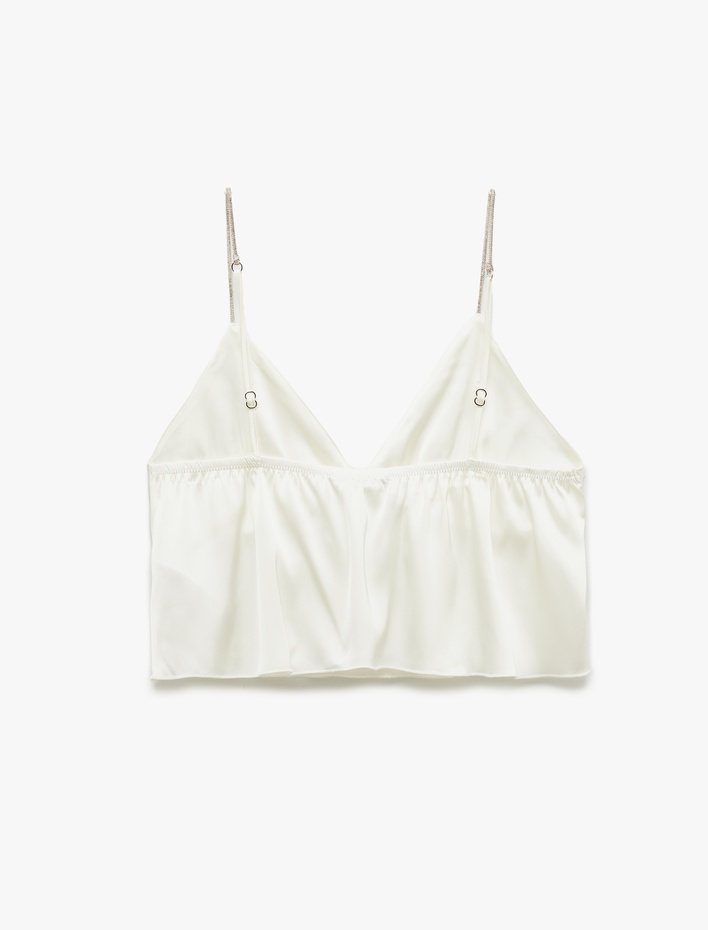  V Yaka Askılı Bridal Saten Crop Pijama Üstü