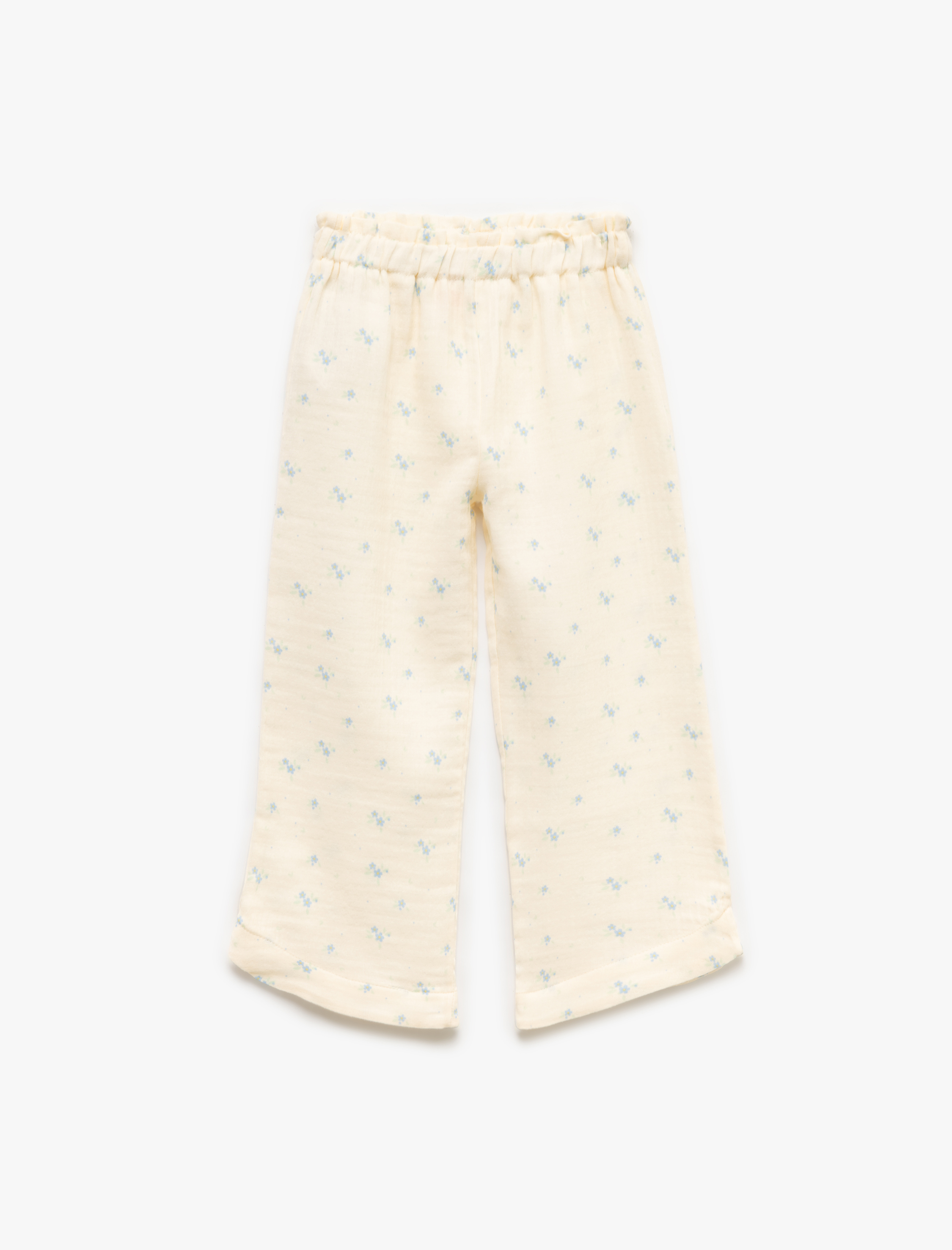  Kız Bebek Pamuklu Beli Lastikli Çiçekli Müslin Geniş Paça Pantolon