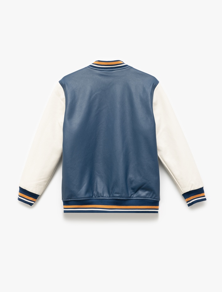 Erkek Çocuk Bisiklet Yaka Uzun Kollu Suni Deri Bomber Ceket