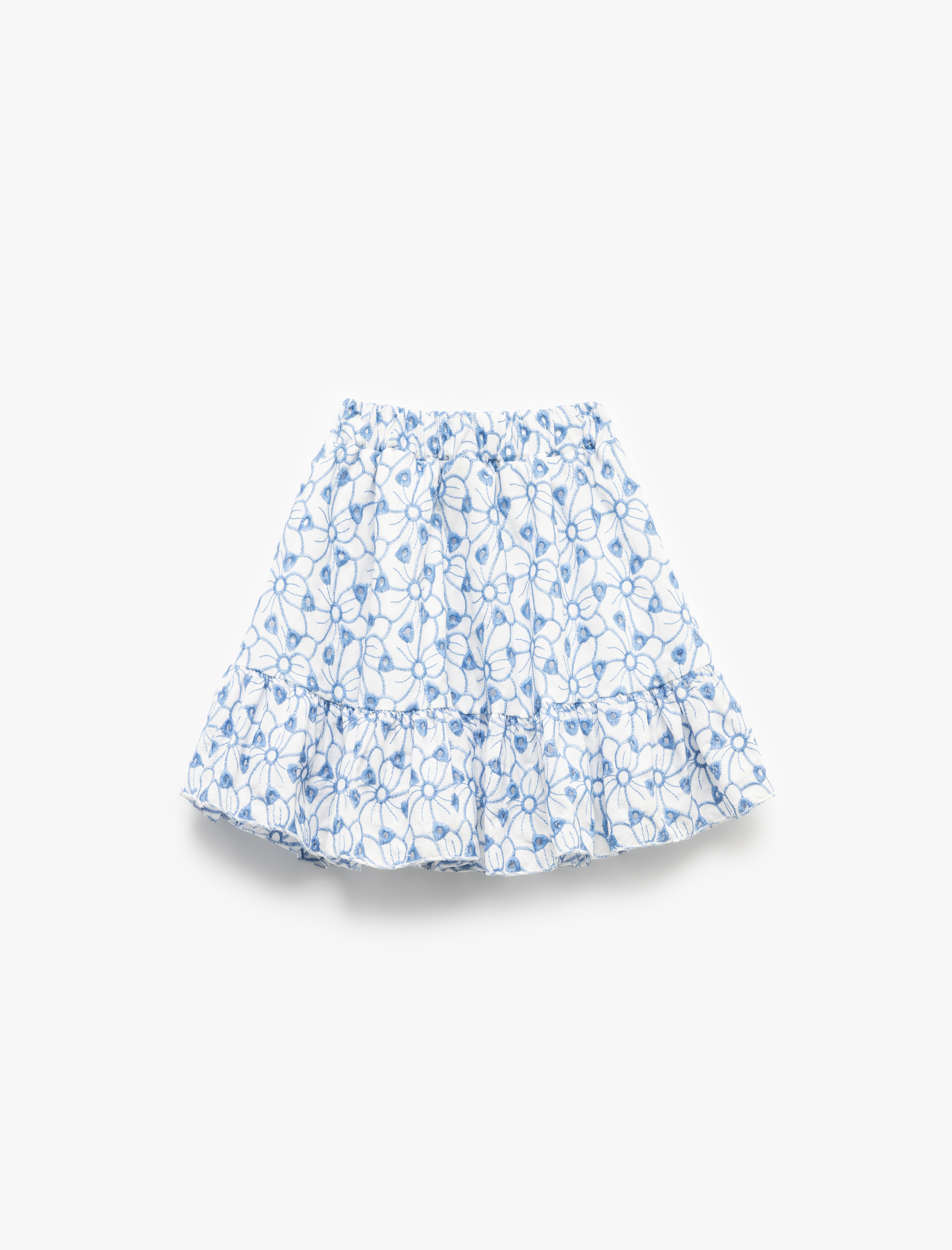  Kız Çocuk Pamuklu Brode Katmanlı Çiçekli Etek