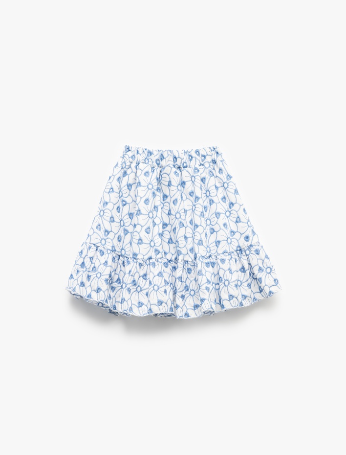 Kız Çocuk Pamuklu Brode Katmanlı Çiçekli Etek