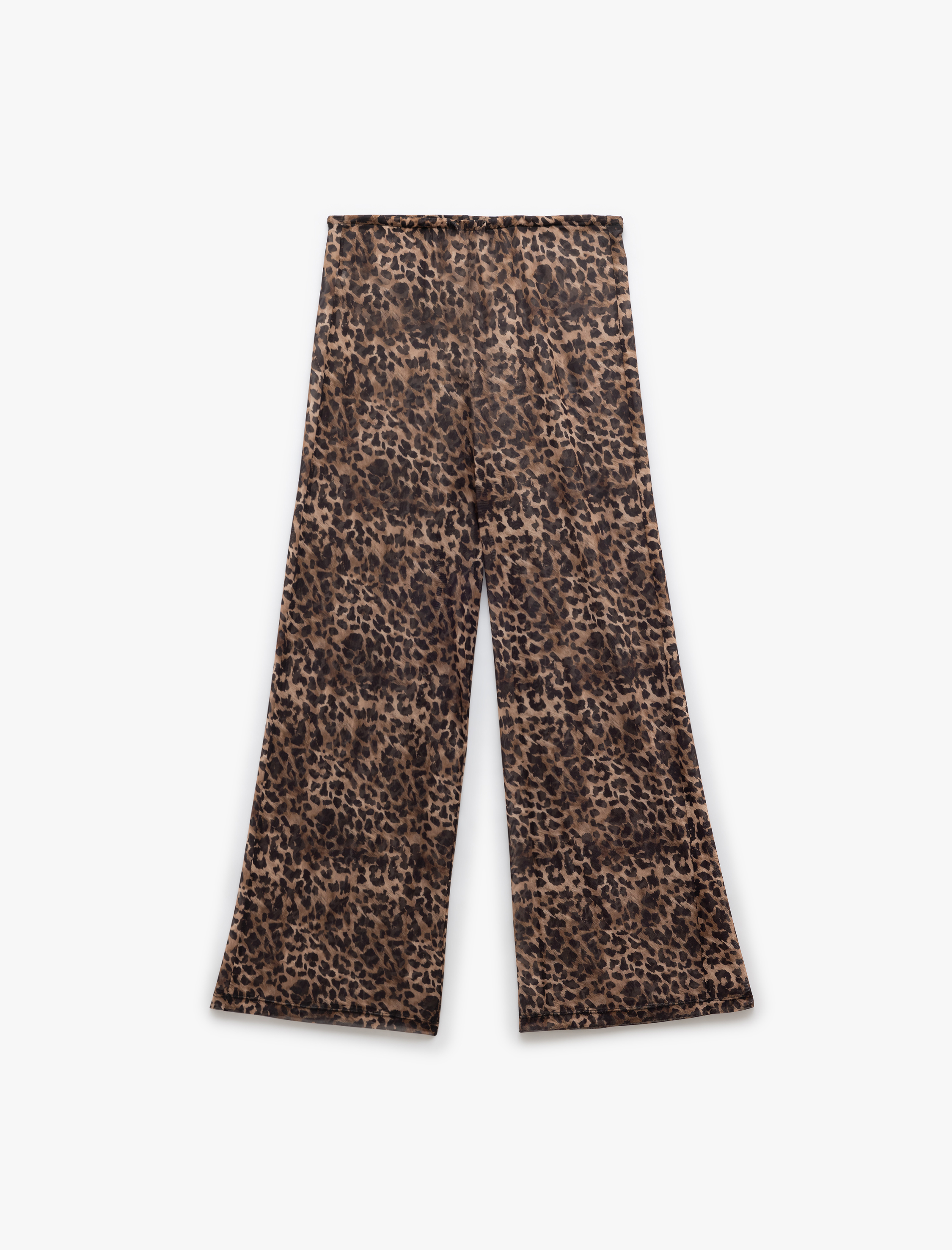   Transparan Tül Bol Paça Leopar Desenli Pareo Pantolon