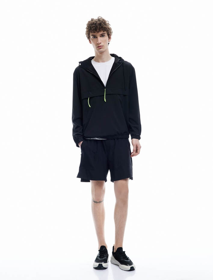  Fermuarlı Cep Detaylı Paraşüt Kumaş Beli Lastikli Spor Şort