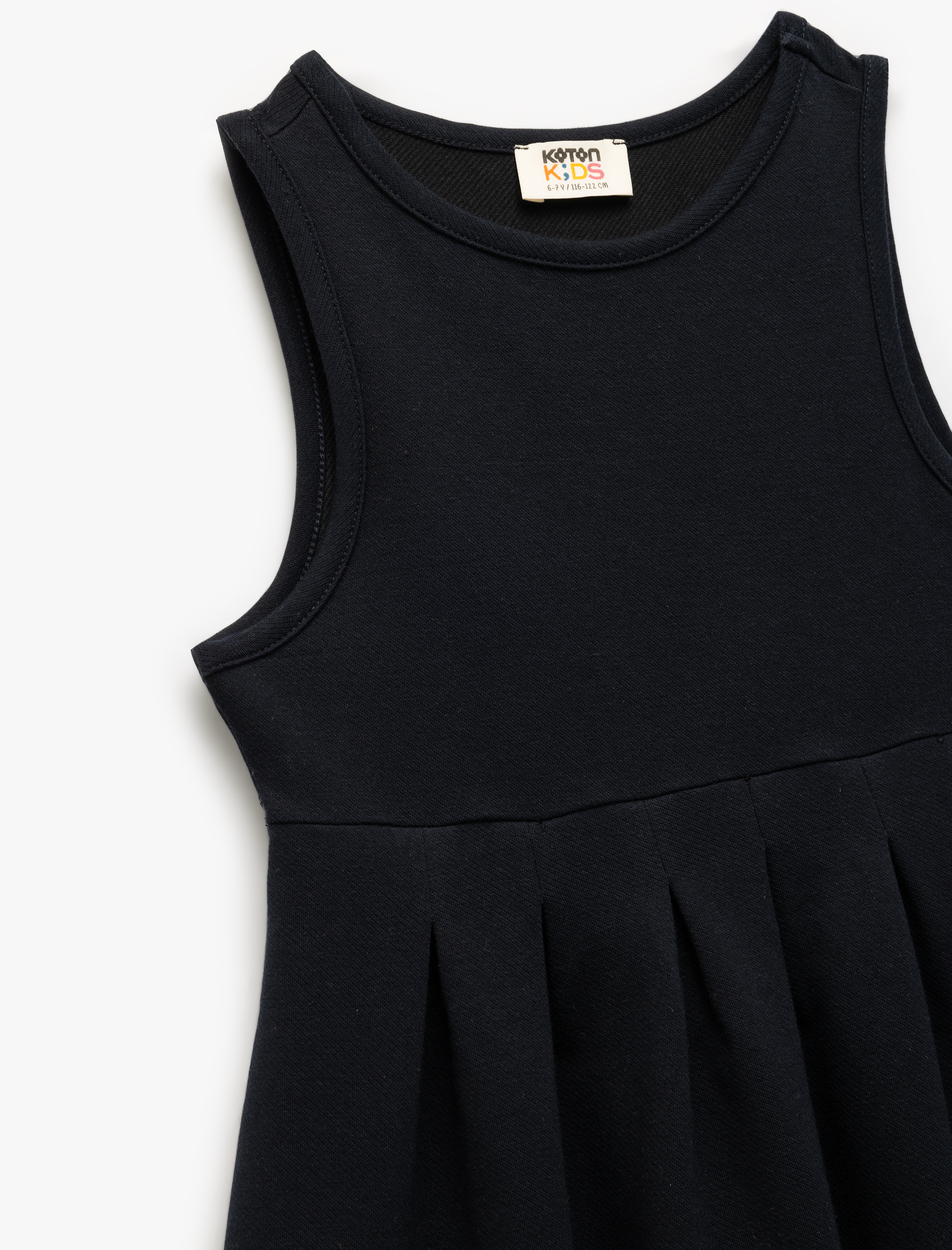 Kız Çocuk Pamuklu Bisiklet Yaka Kolsuz Pileli Okul Elbisesi