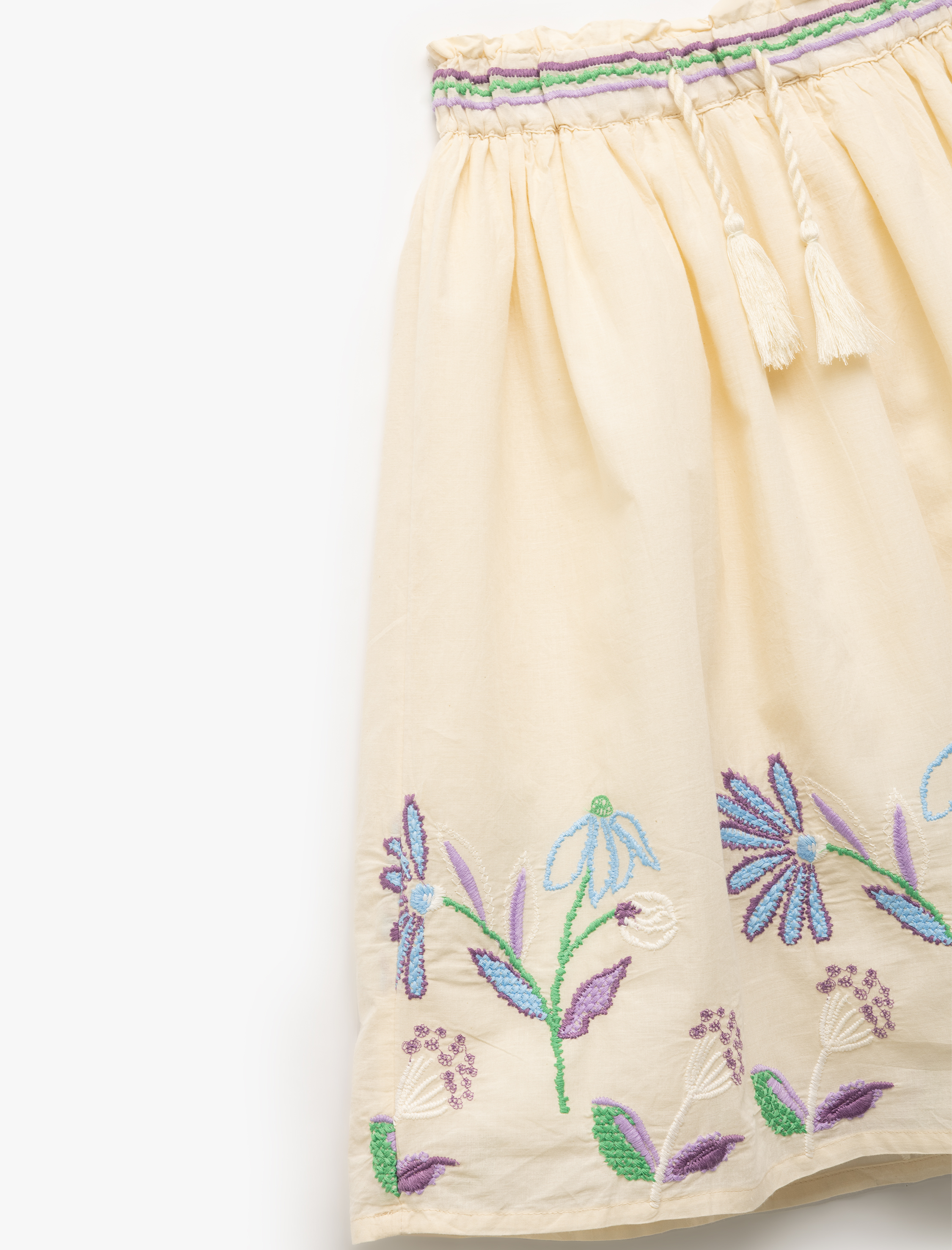  Kız Çocuk Çiçek İşlemeli Beli Bağlamalı Pileli Etek