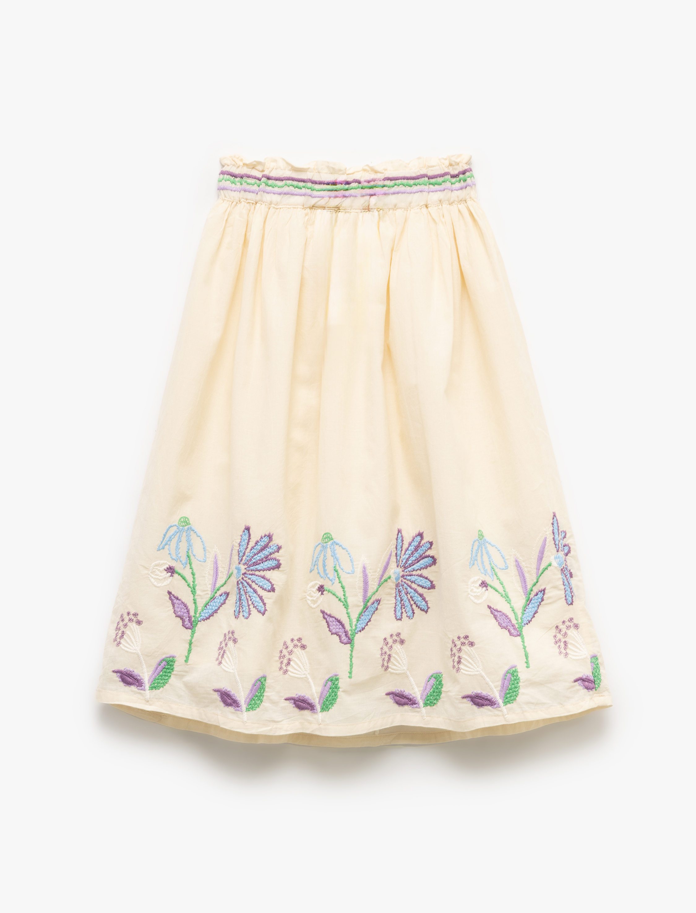  Kız Çocuk Çiçek İşlemeli Beli Bağlamalı Pileli Etek