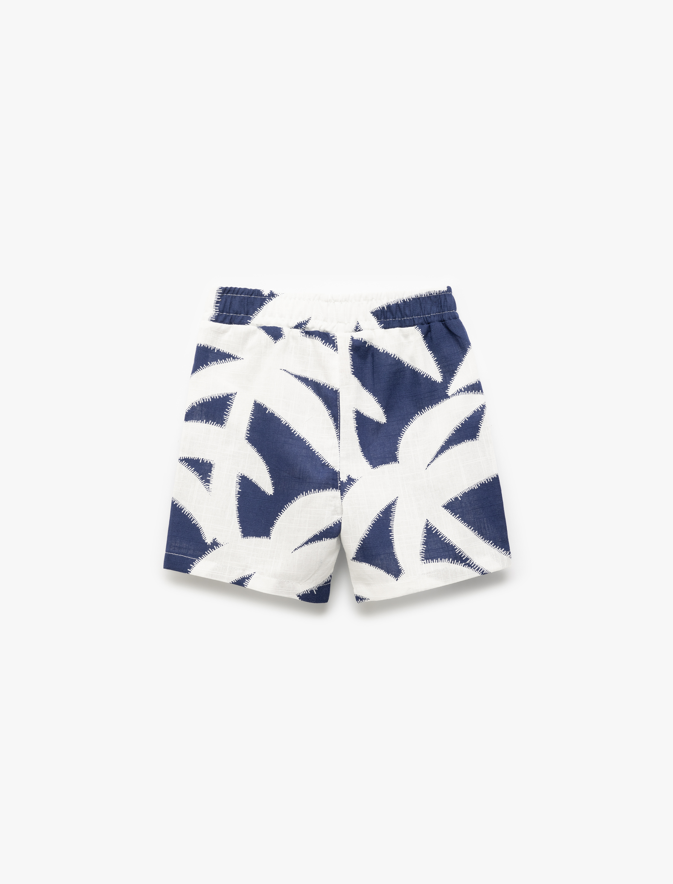  Erkek Bebek Pamuklu Palmiye Desenli Beli Bağcıklı Şort
