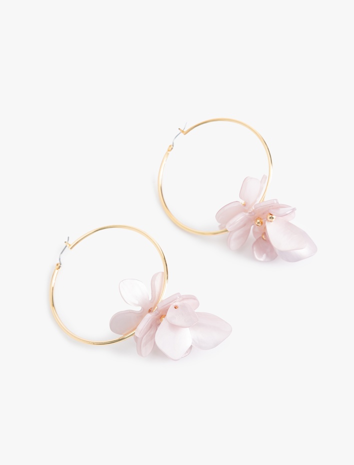 Kadın Çelik Karışımlı Boncuk Detaylı Çiçekli Halka Küpe