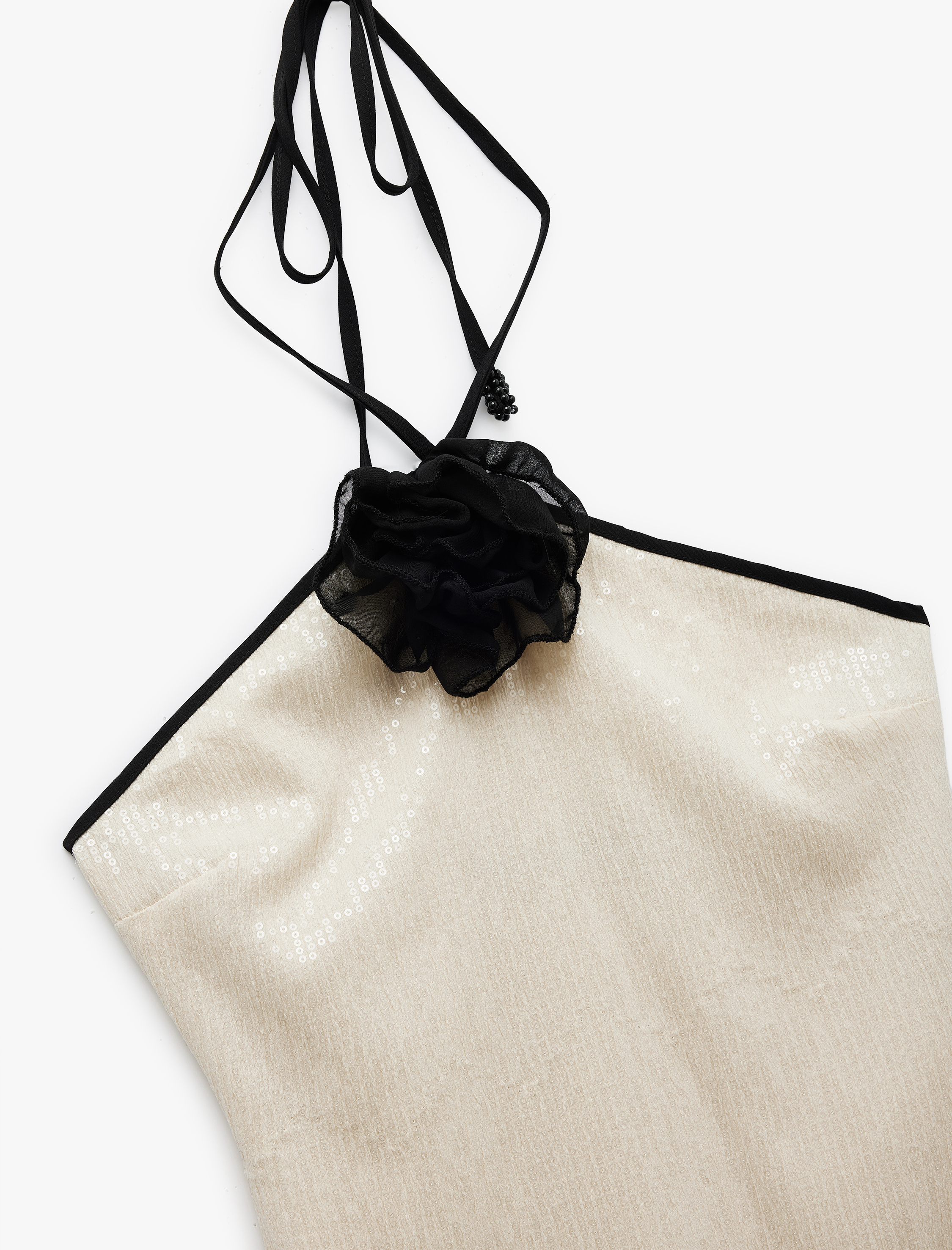   Mini Bağlamalı Yaka Gül Detaylı Bodycon Payetli Elbise