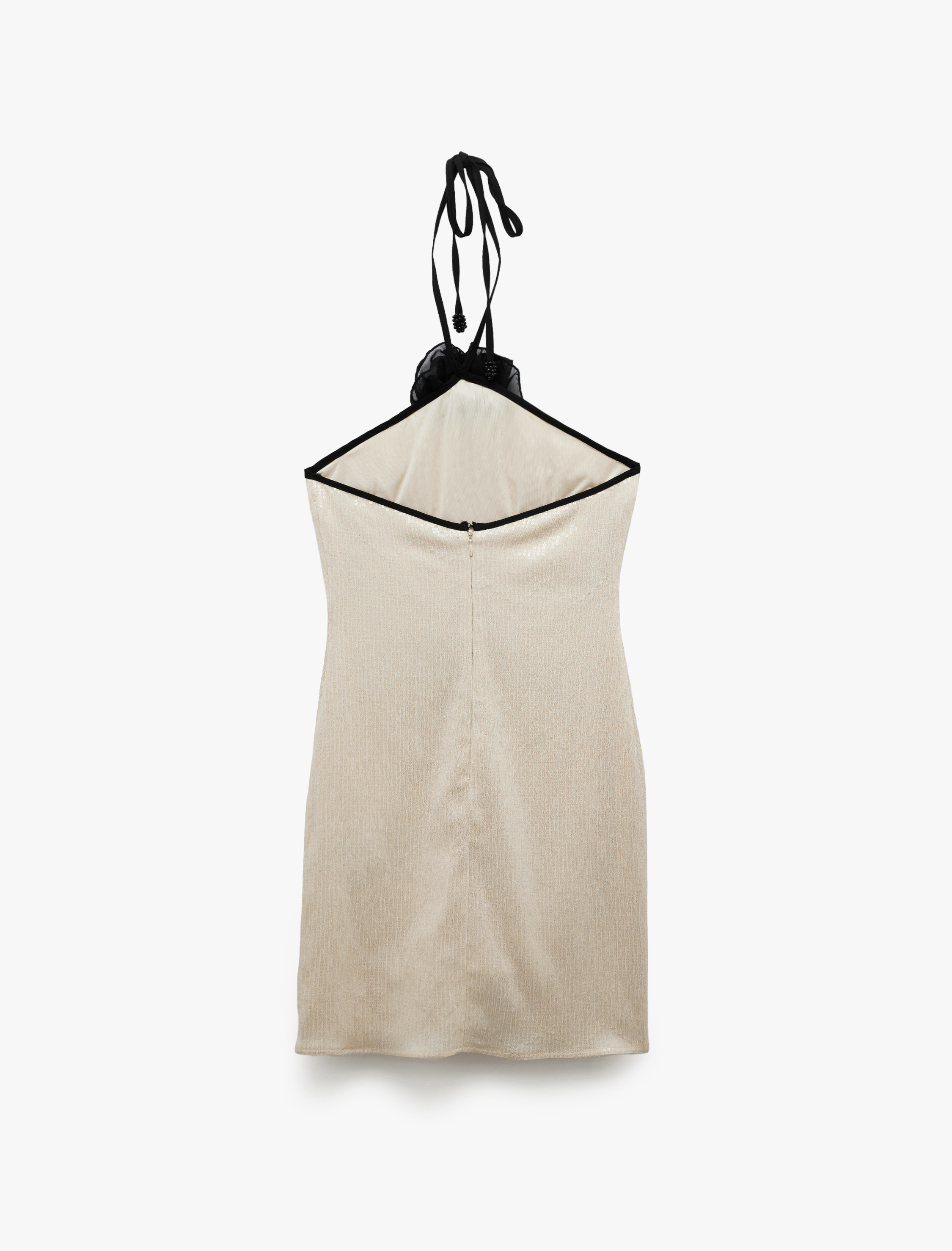   Mini Bağlamalı Yaka Gül Detaylı Bodycon Payetli Elbise