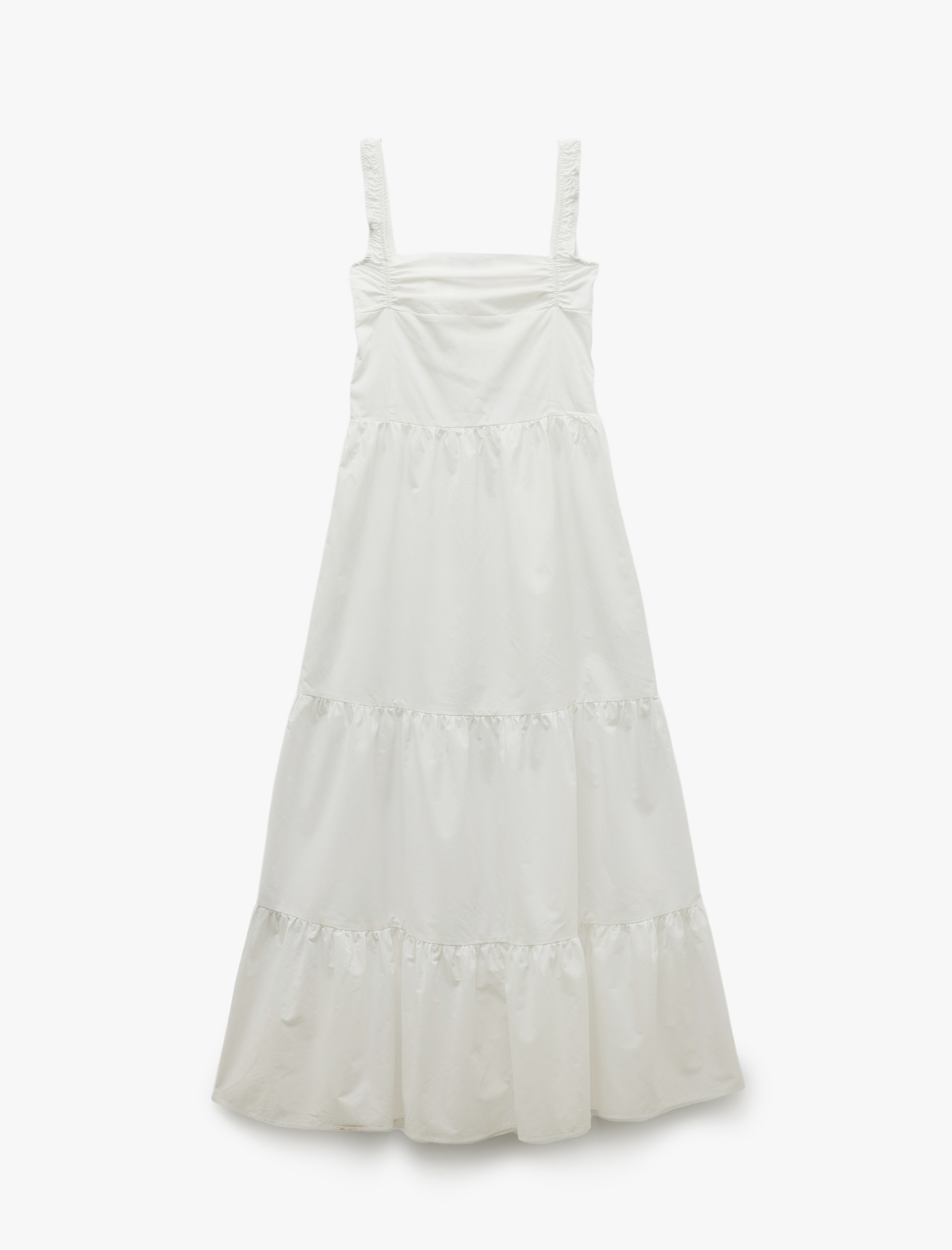   Kolsuz Düğmeli Pamuklu U Yaka Uzun Elbise