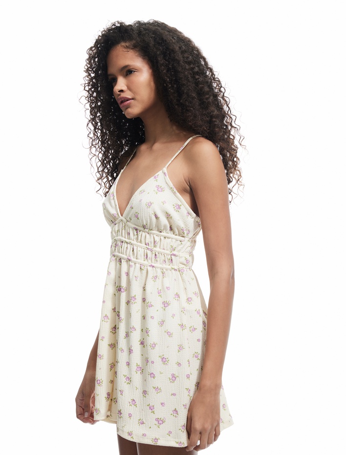  Gipeli V Yaka Çiçekli Salopet Şortlu Mini Tulum