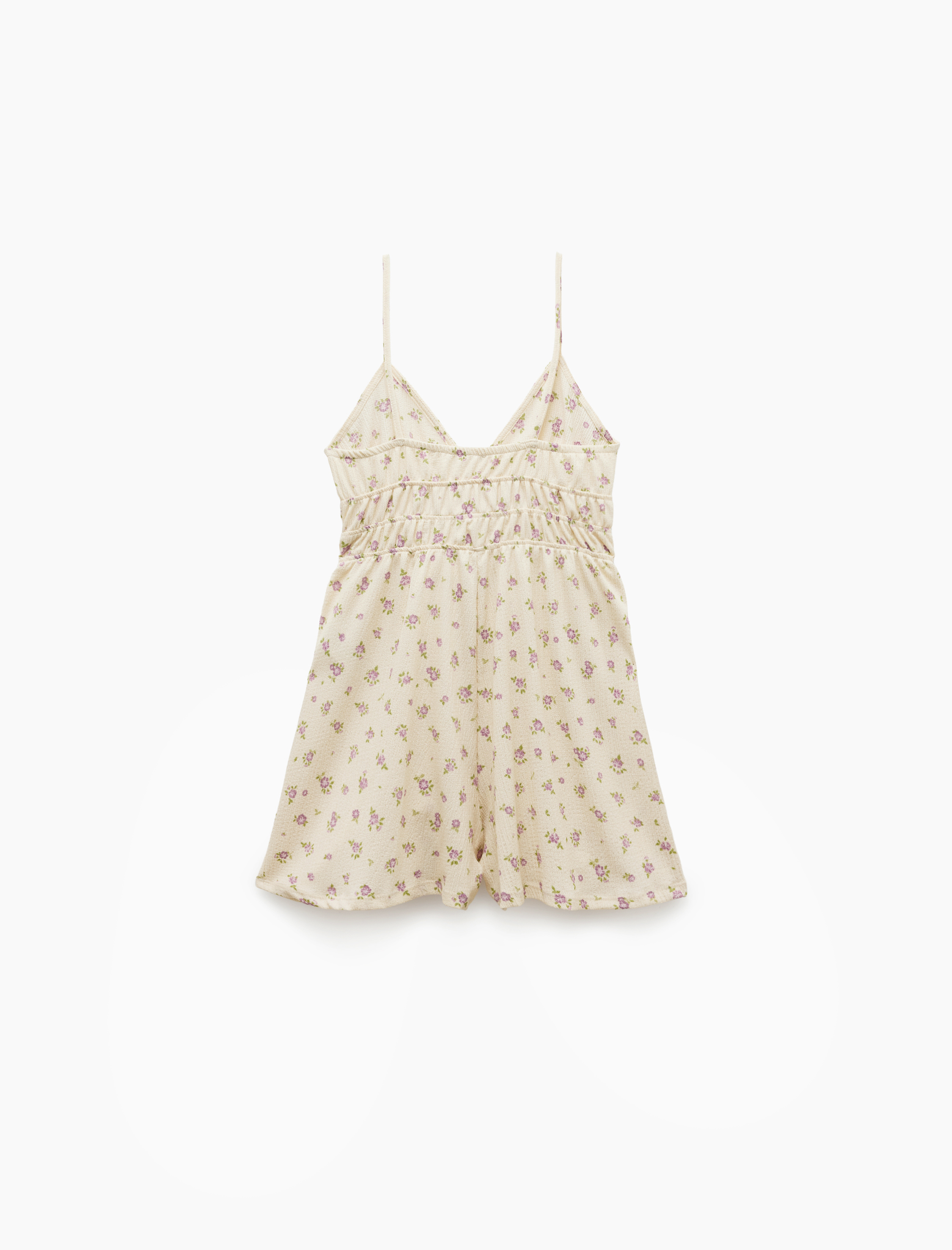   Gipeli V Yaka Çiçekli Salopet Şortlu Mini Tulum