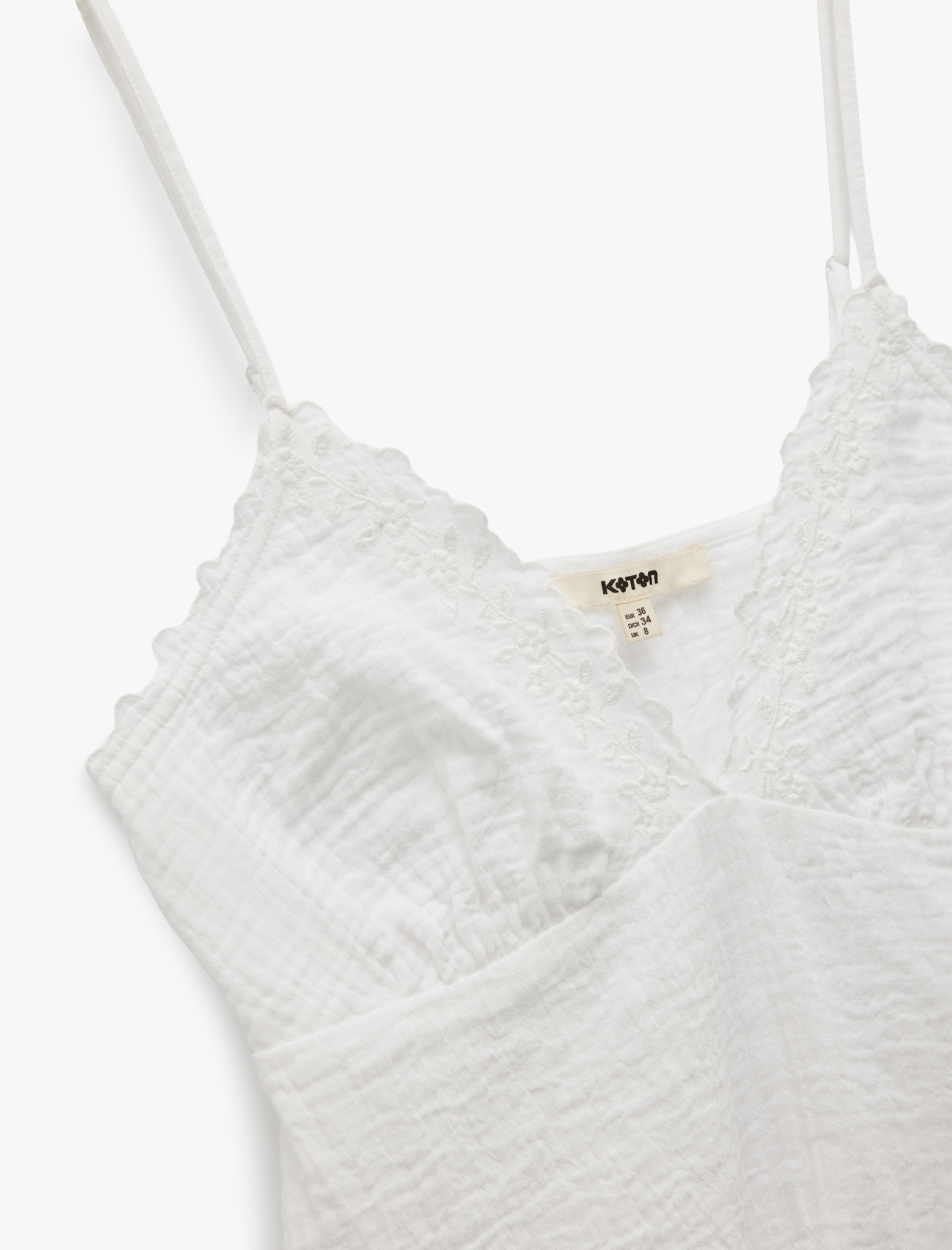   Pamuklu V Yaka Brodeli Müslin Askılı Bluz